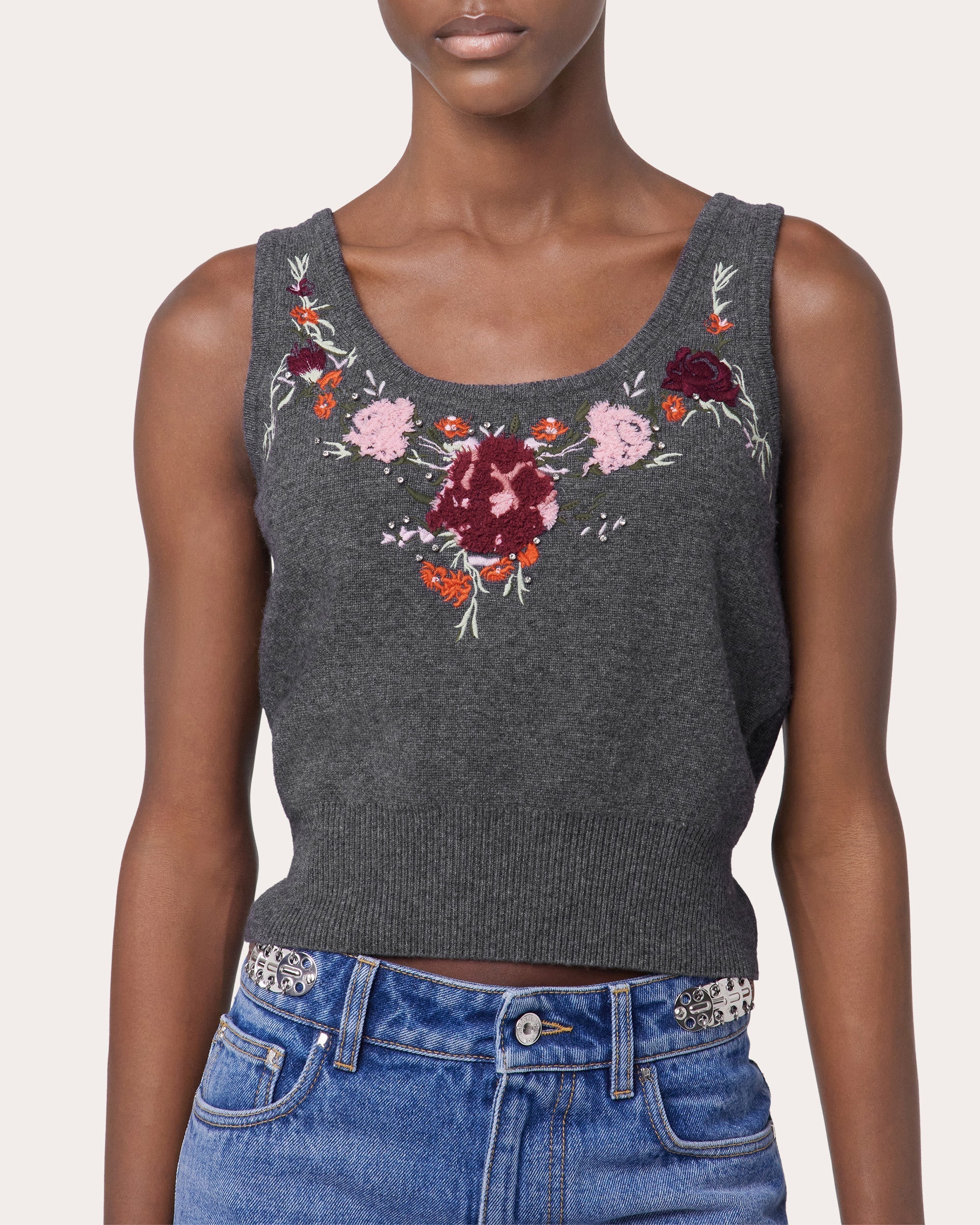 Embroidered Crystal-Embellished Wool-Cashmere Top