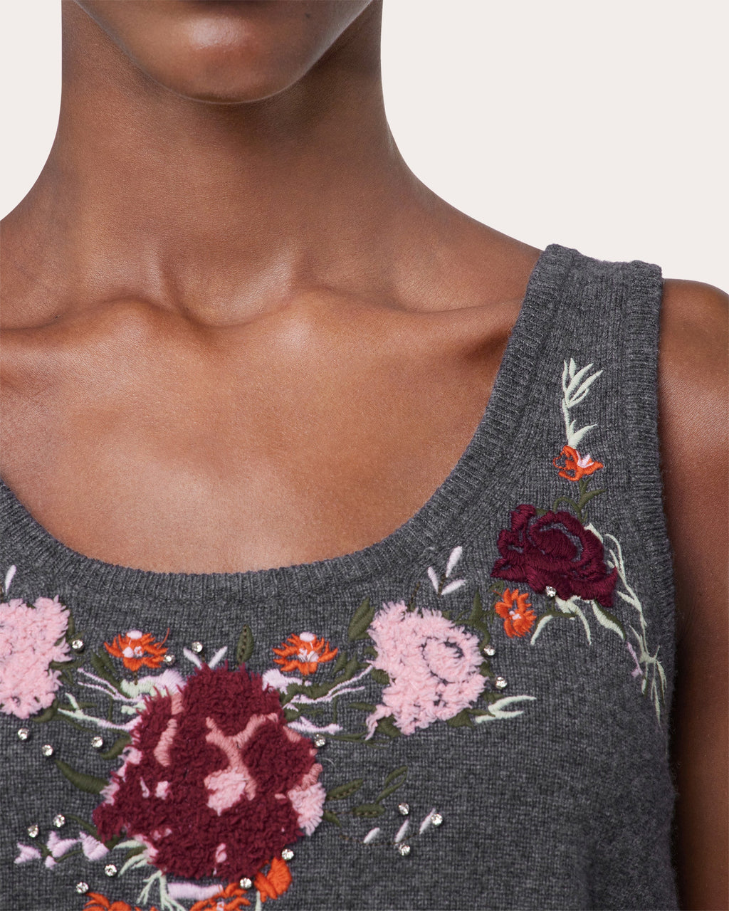 Embroidered Crystal-Embellished Wool-Cashmere Top