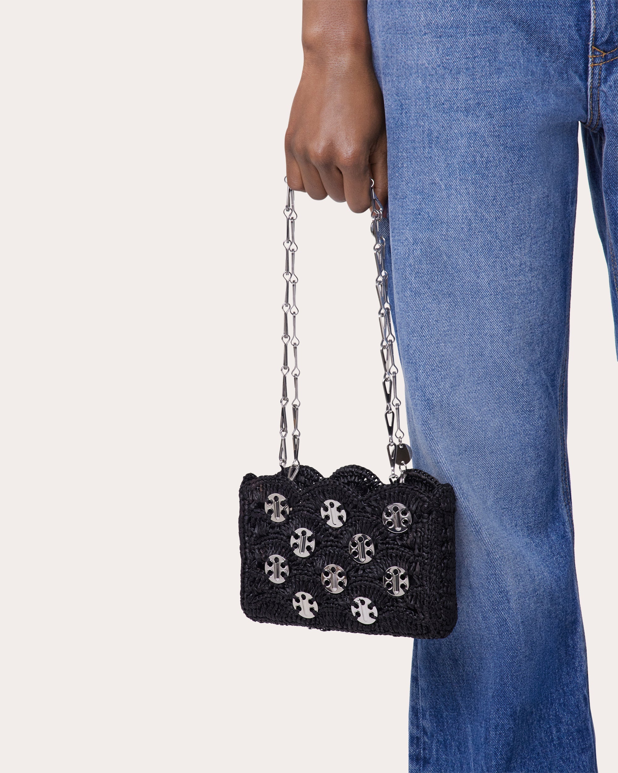 1969 Nano Chainmail Embellished Raffia Shoulder Bag