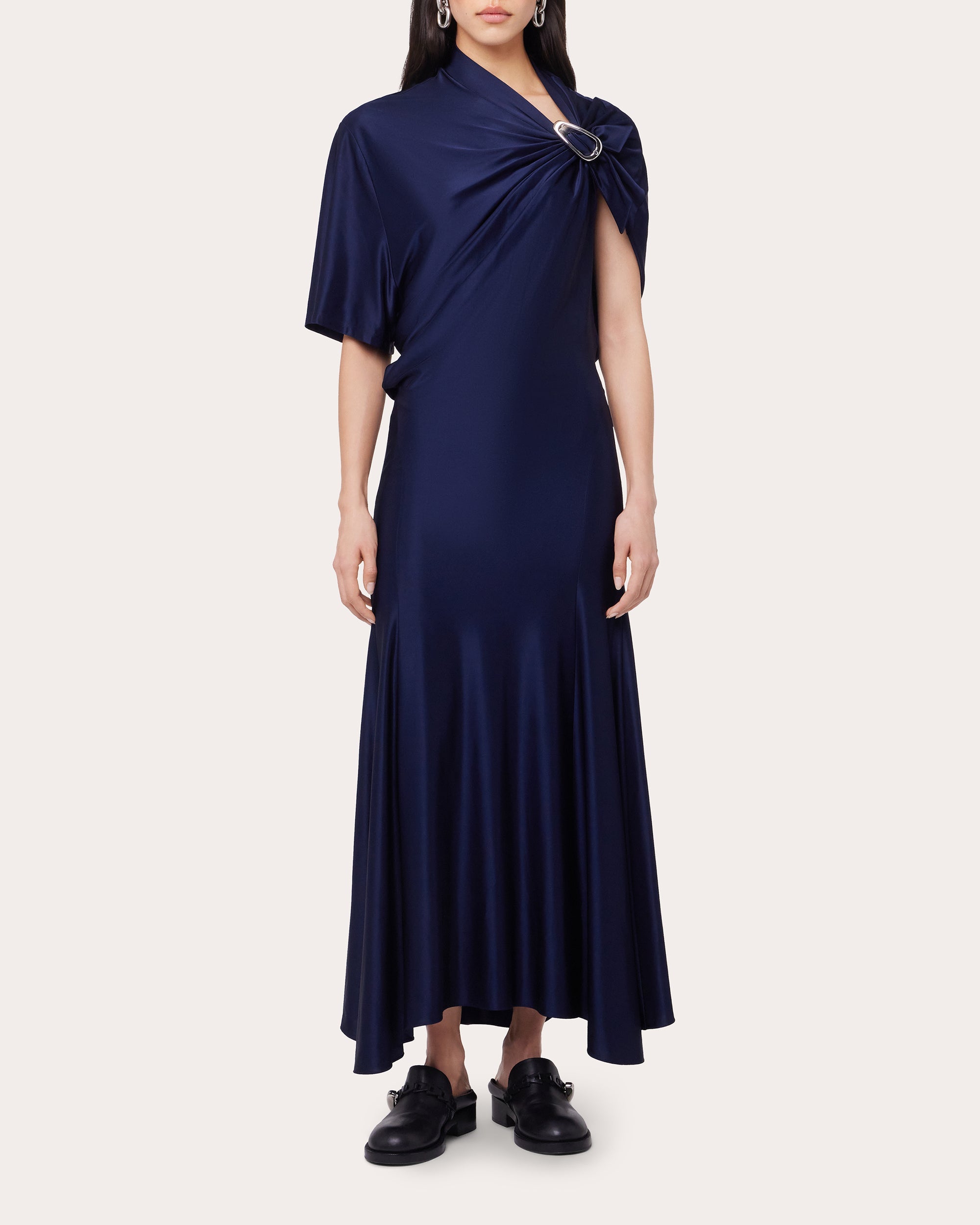 Draped Satin Midi Dress
