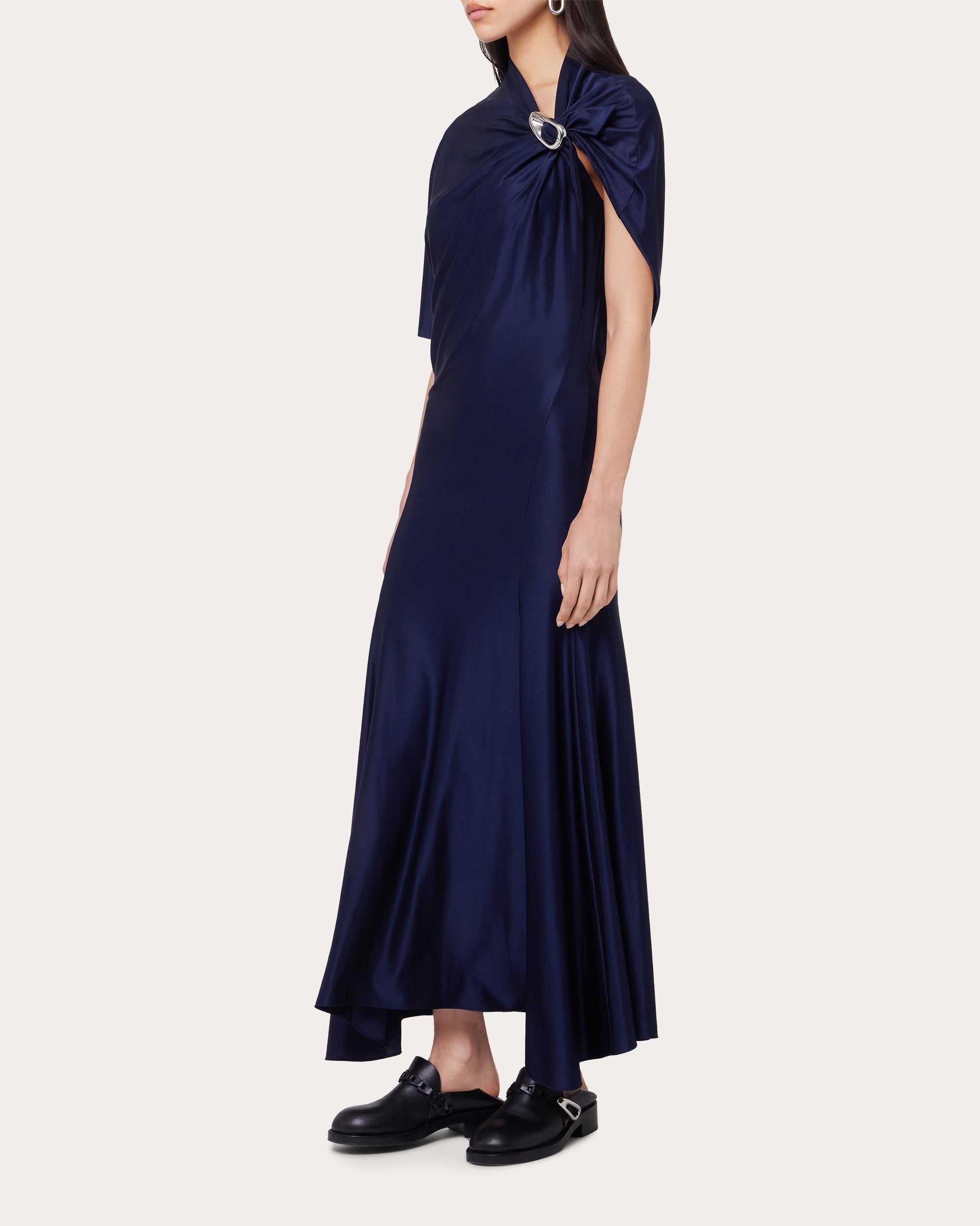 Draped Satin Midi Dress