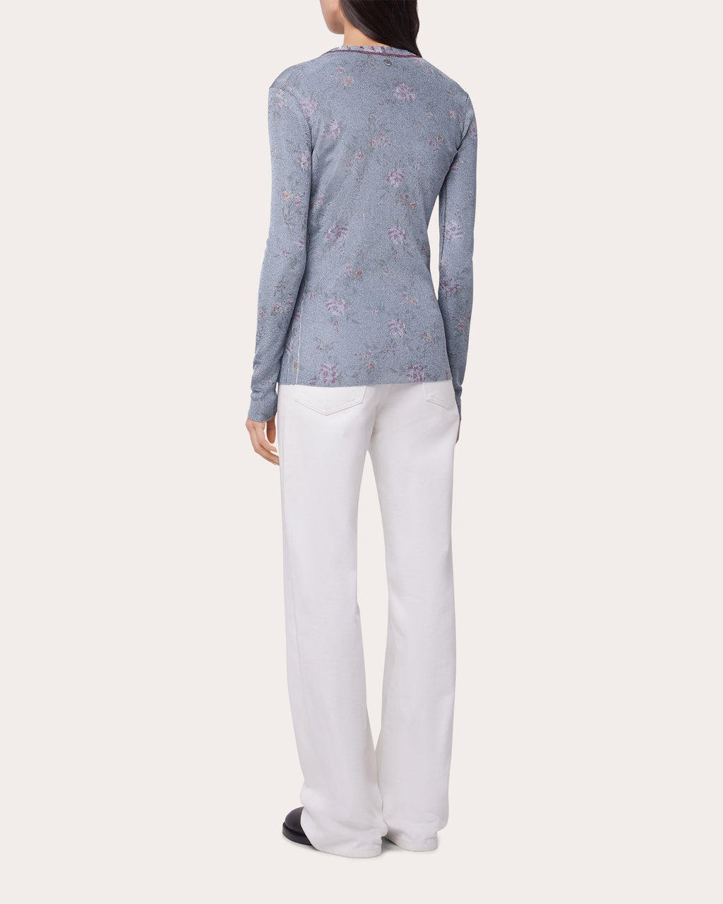 Floral-Print Metallic Knit Cardigan
