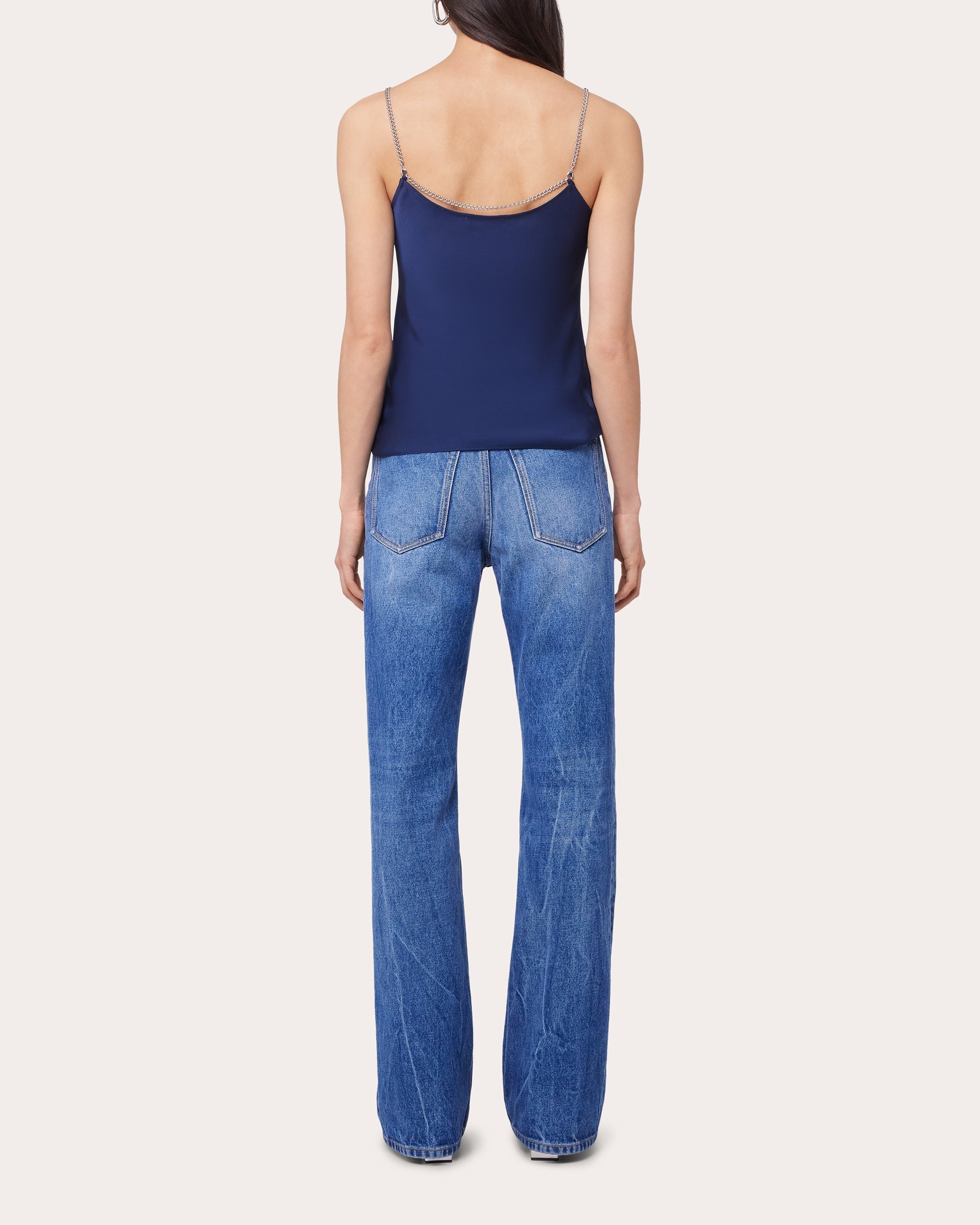 Chain-Embellished Draped Satin Top