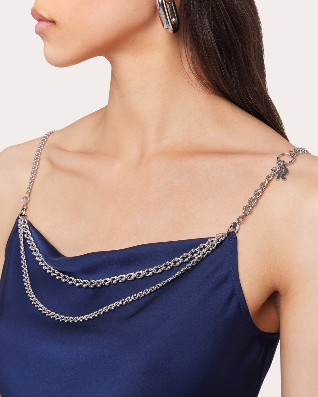 Chain-Embellished Draped Satin Top