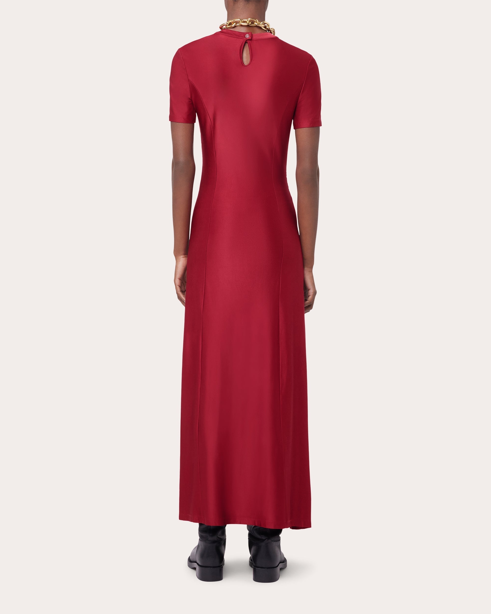 Gathered Embellished Satin Jersey Midi Dress
