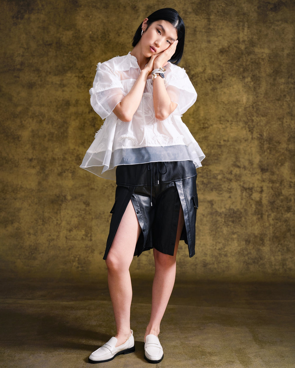 Paneled Embroidered Cotton Organza Top