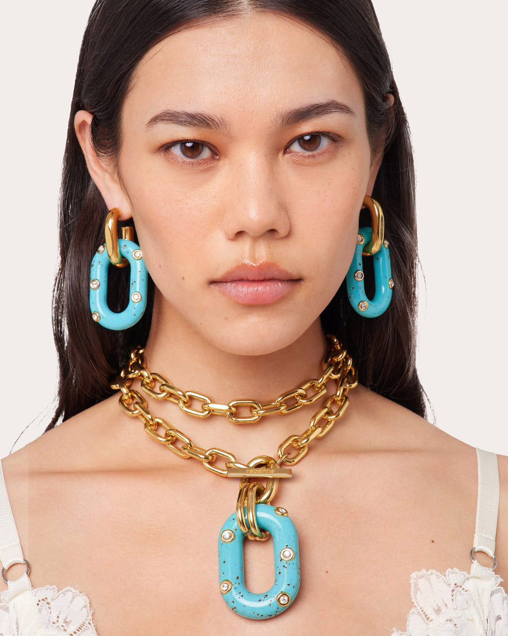 XL Link Palm Spring Crystal Embellished Resin Gold Tone Earrings