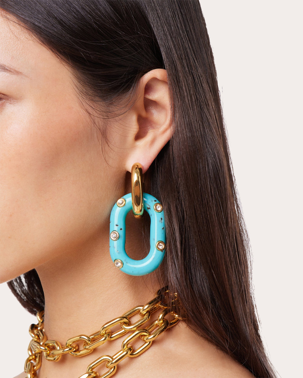 XL Link Palm Spring Crystal Embellished Resin Gold Tone Earrings