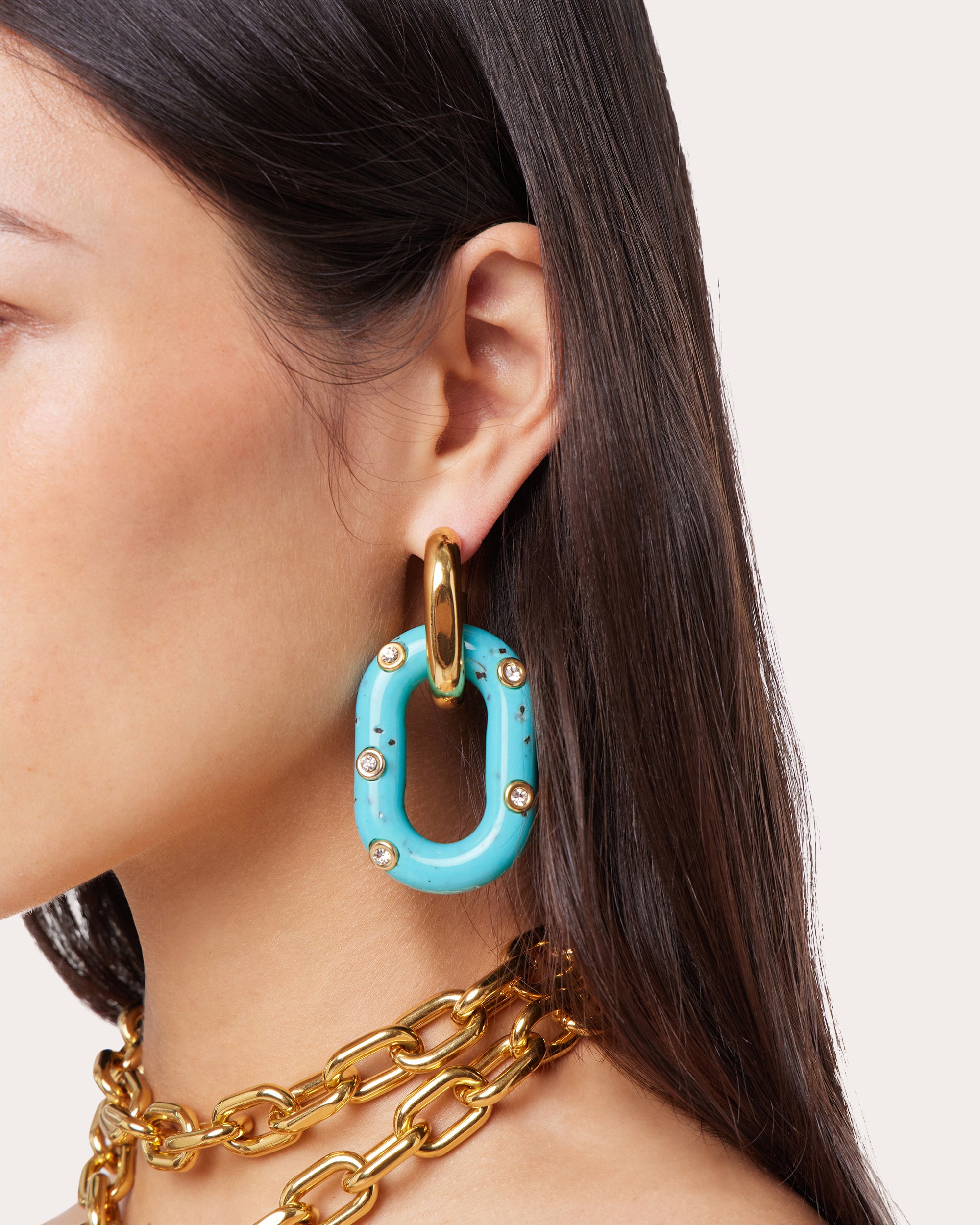 XL Link Palm Spring Crystal Embellished Resin Gold Tone Earrings