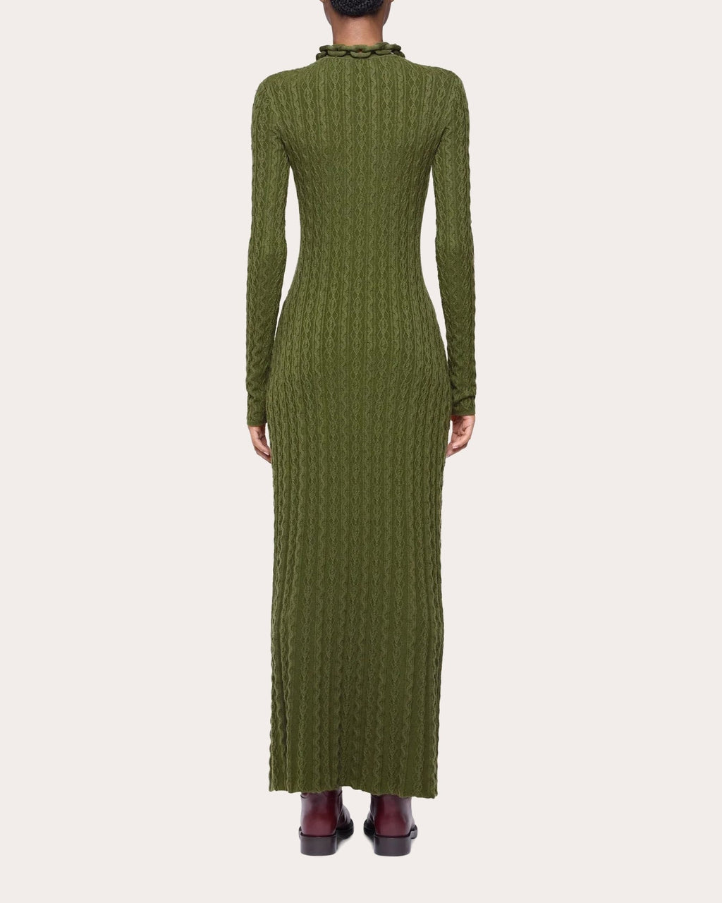 Wool Cashmere Cable Knit Chain Midi Dress