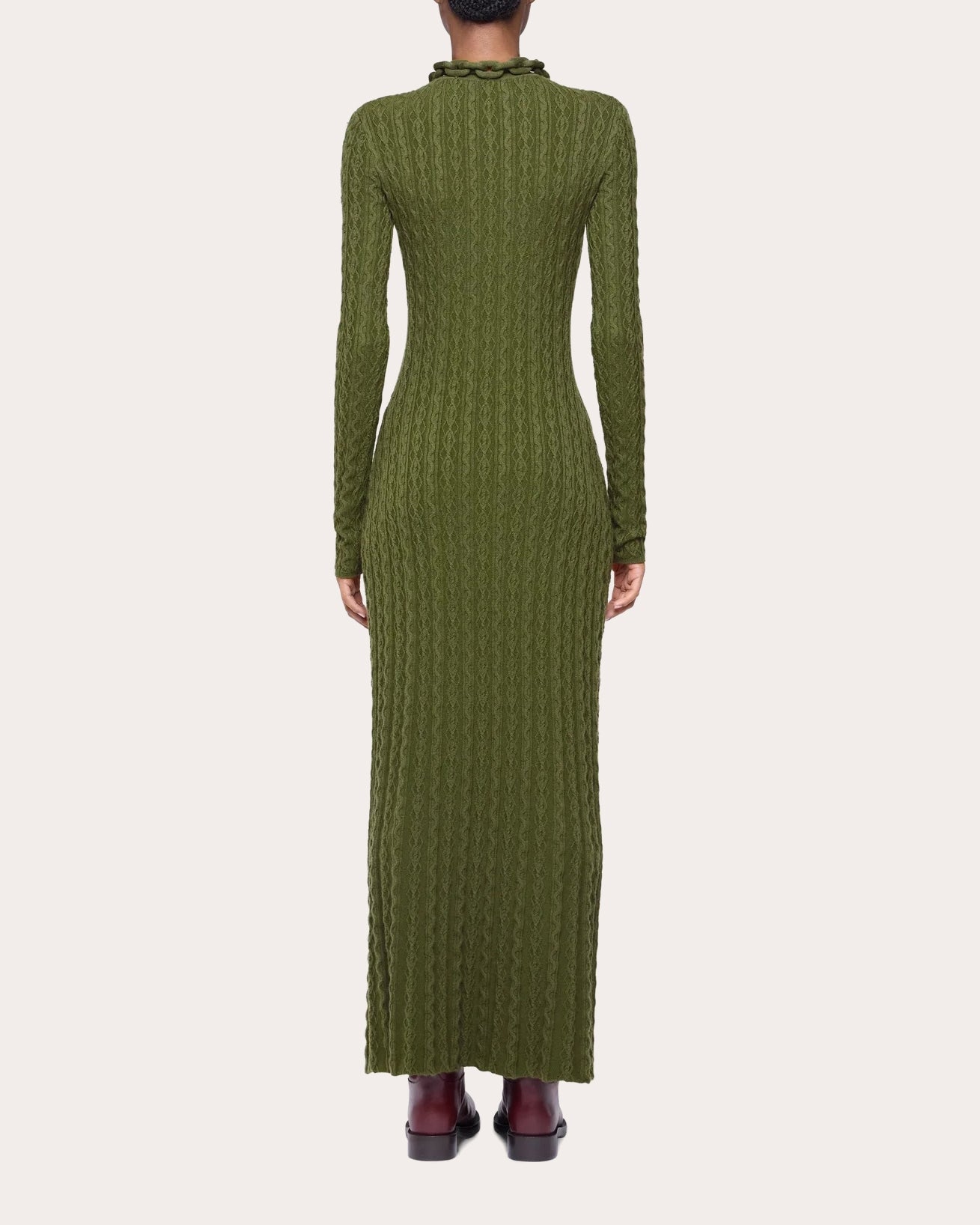 Wool Cashmere Cable Knit Chain Midi Dress