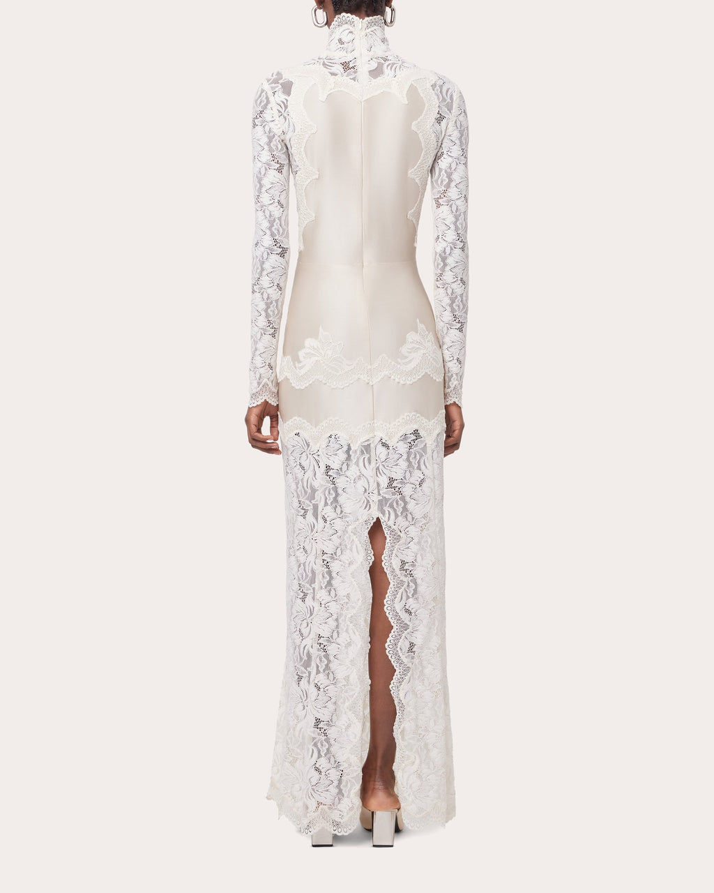 Lace Jersey Mock Neck Maxi Dress