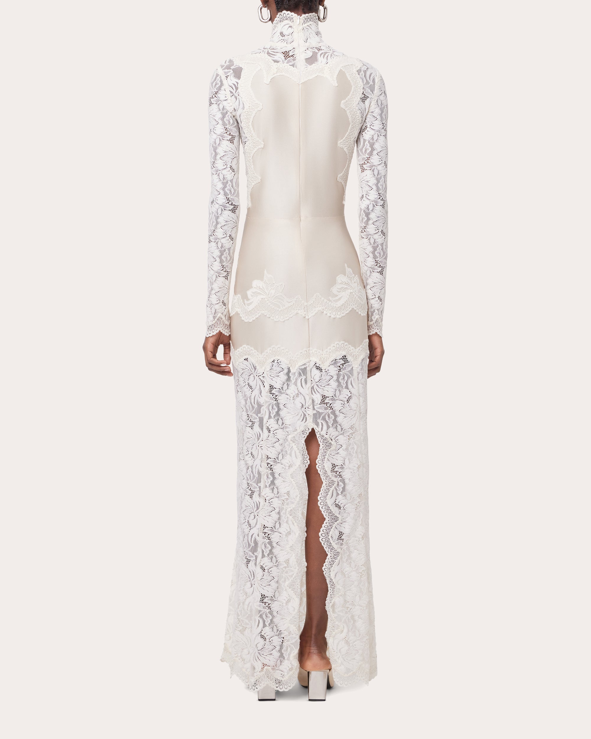 Lace Jersey Mock Neck Maxi Dress
