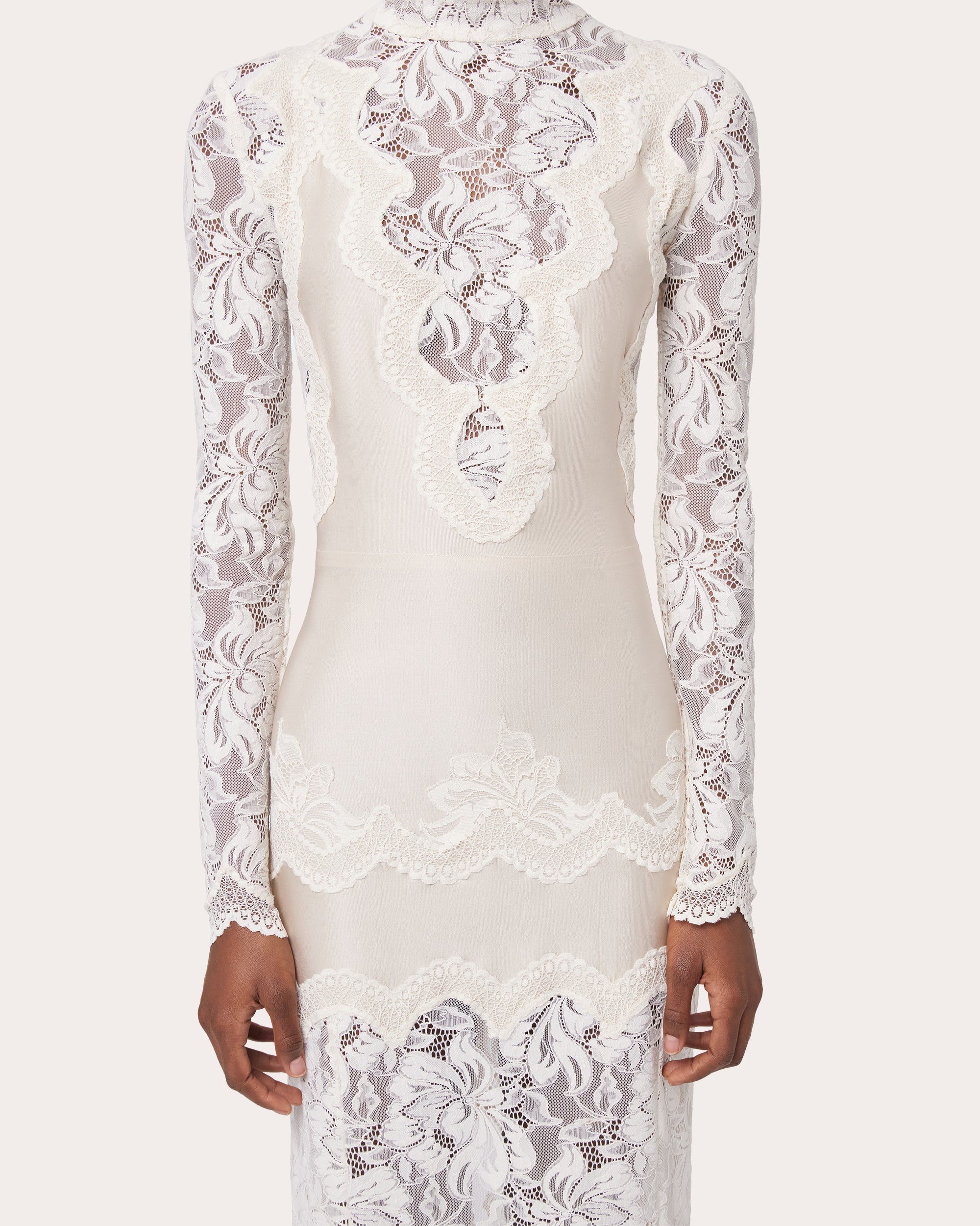 Lace Jersey Mock Neck Maxi Dress