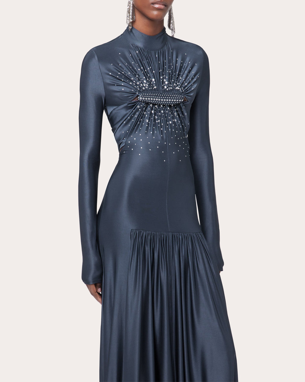 Gathered Crystal-Embellished Jersey Maxi Dress