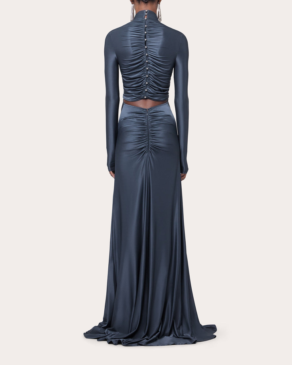Gathered Crystal-Embellished Jersey Maxi Dress