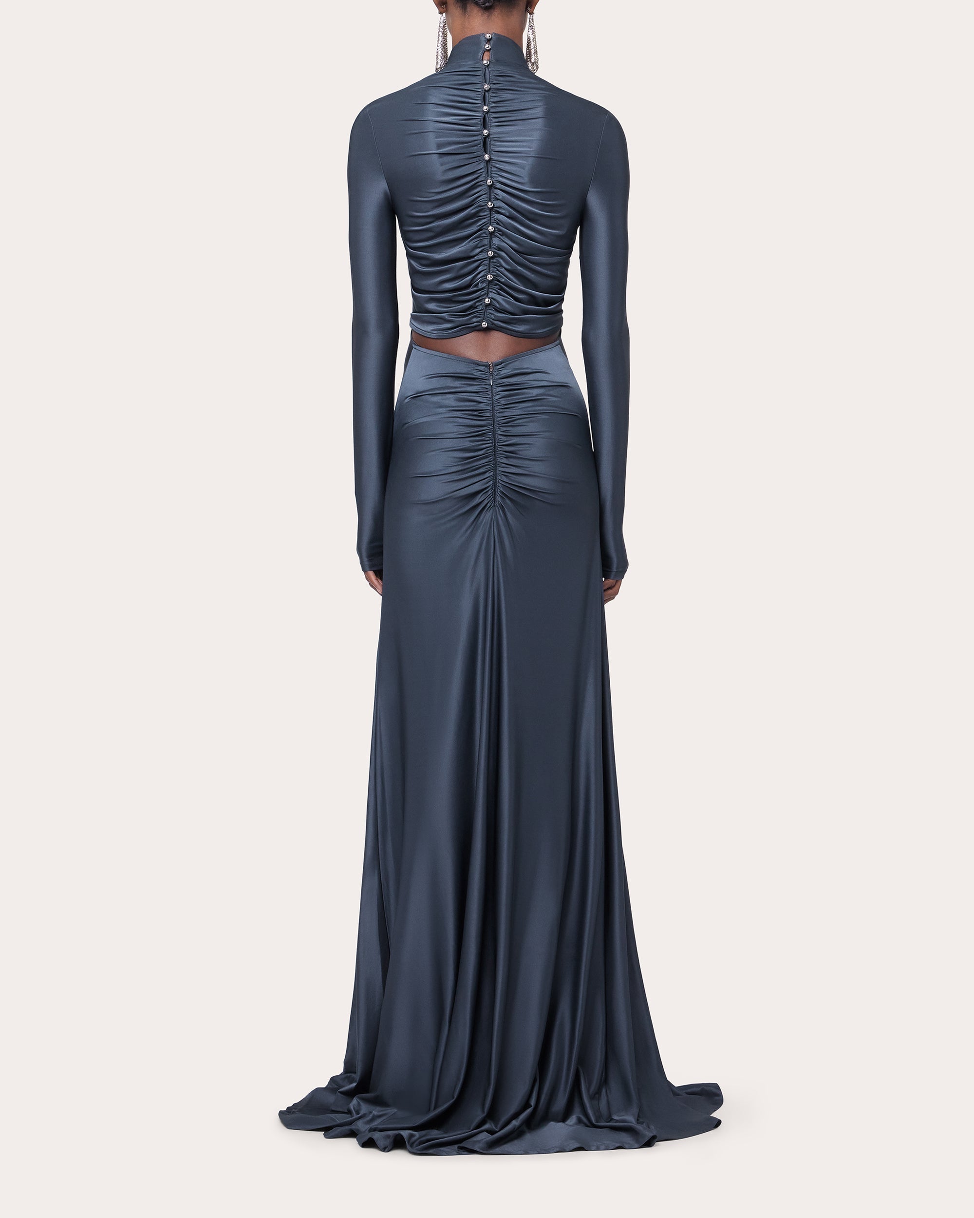 Gathered Crystal-Embellished Jersey Maxi Dress