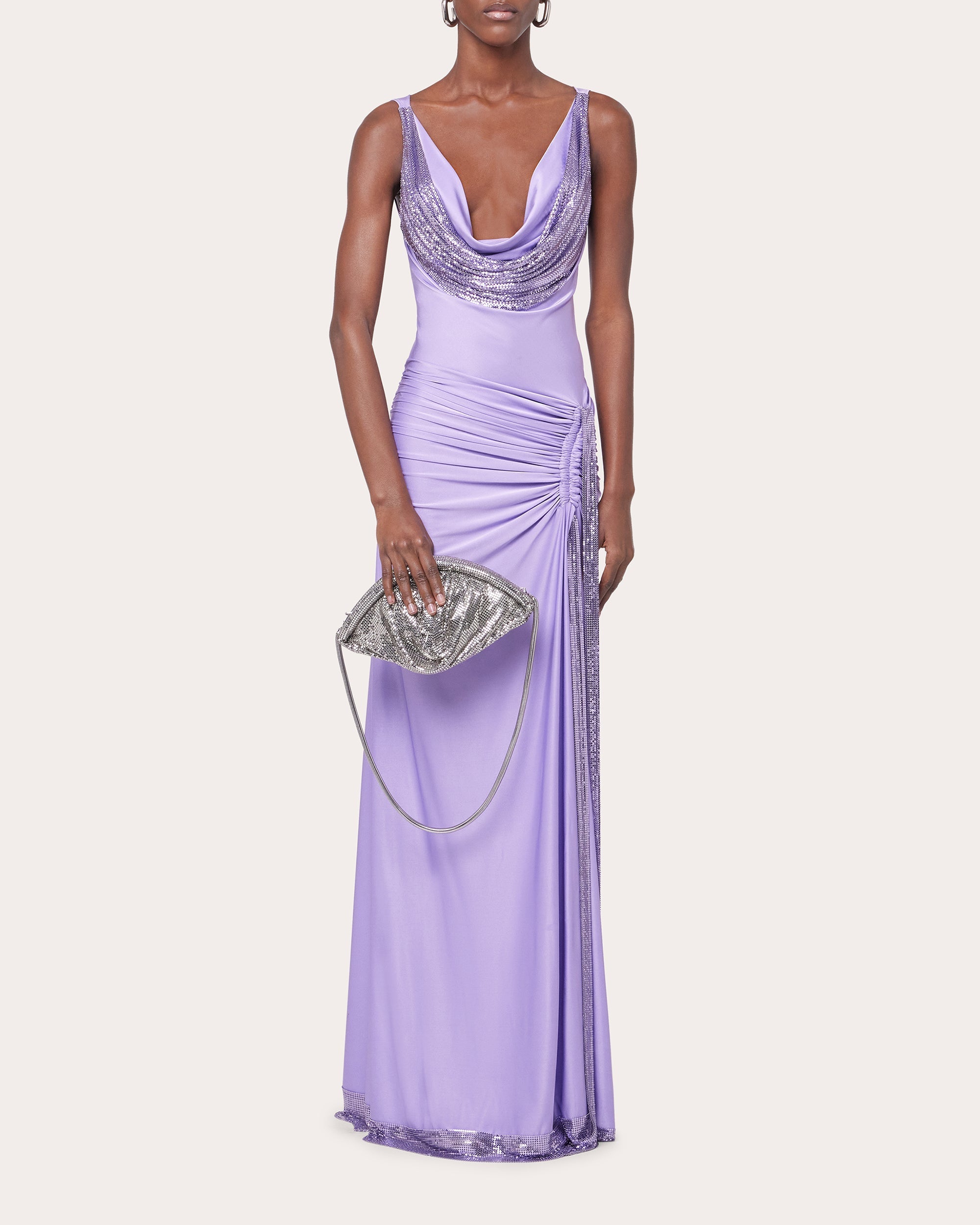 Draped Embellished Satin-Jersey Maxi Dress