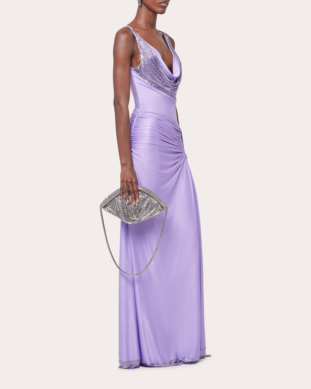 Draped Embellished Satin-Jersey Maxi Dress