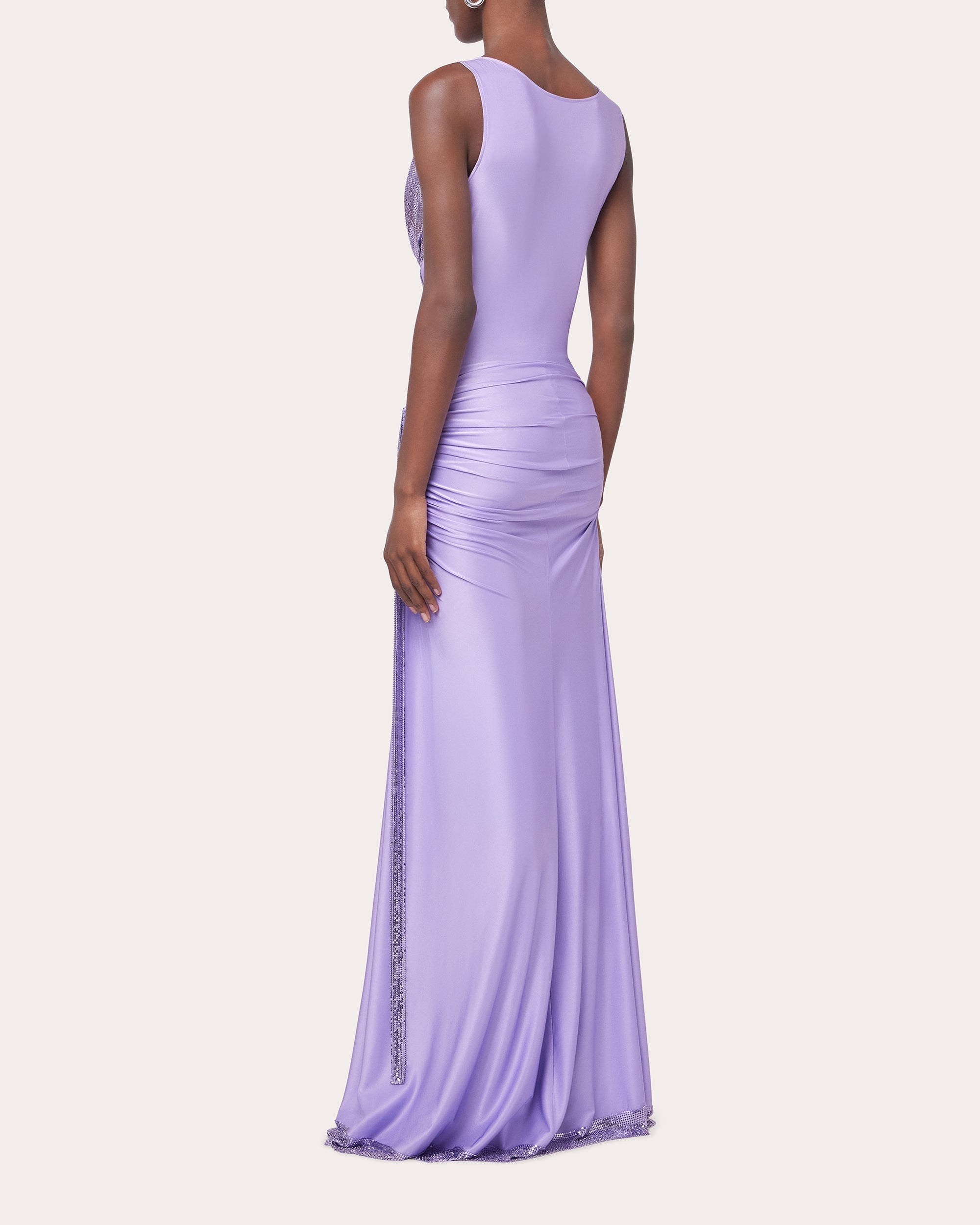 Draped Embellished Satin-Jersey Maxi Dress