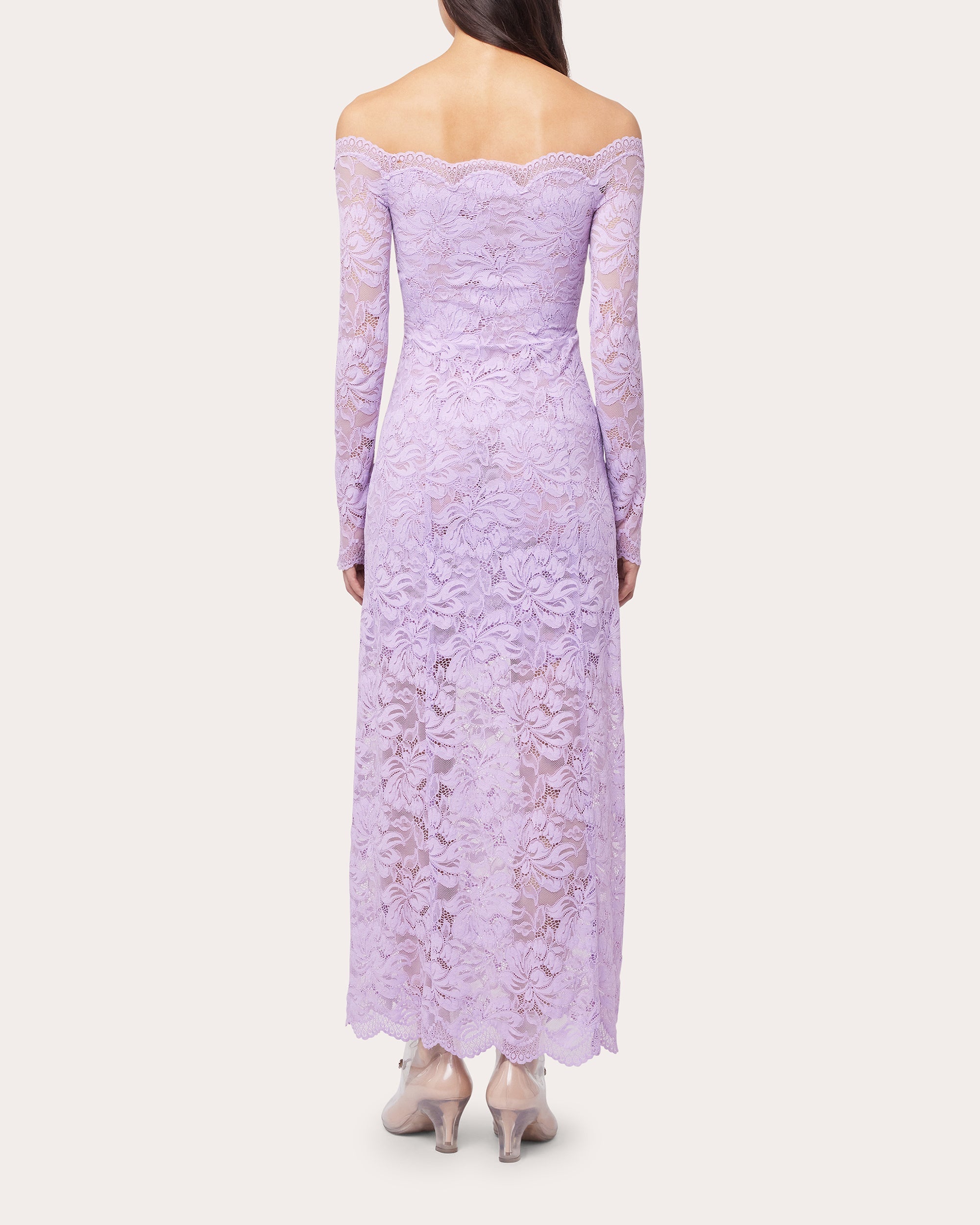 Twist-Front Floral Lace Off-Shoulder Maxi Dress