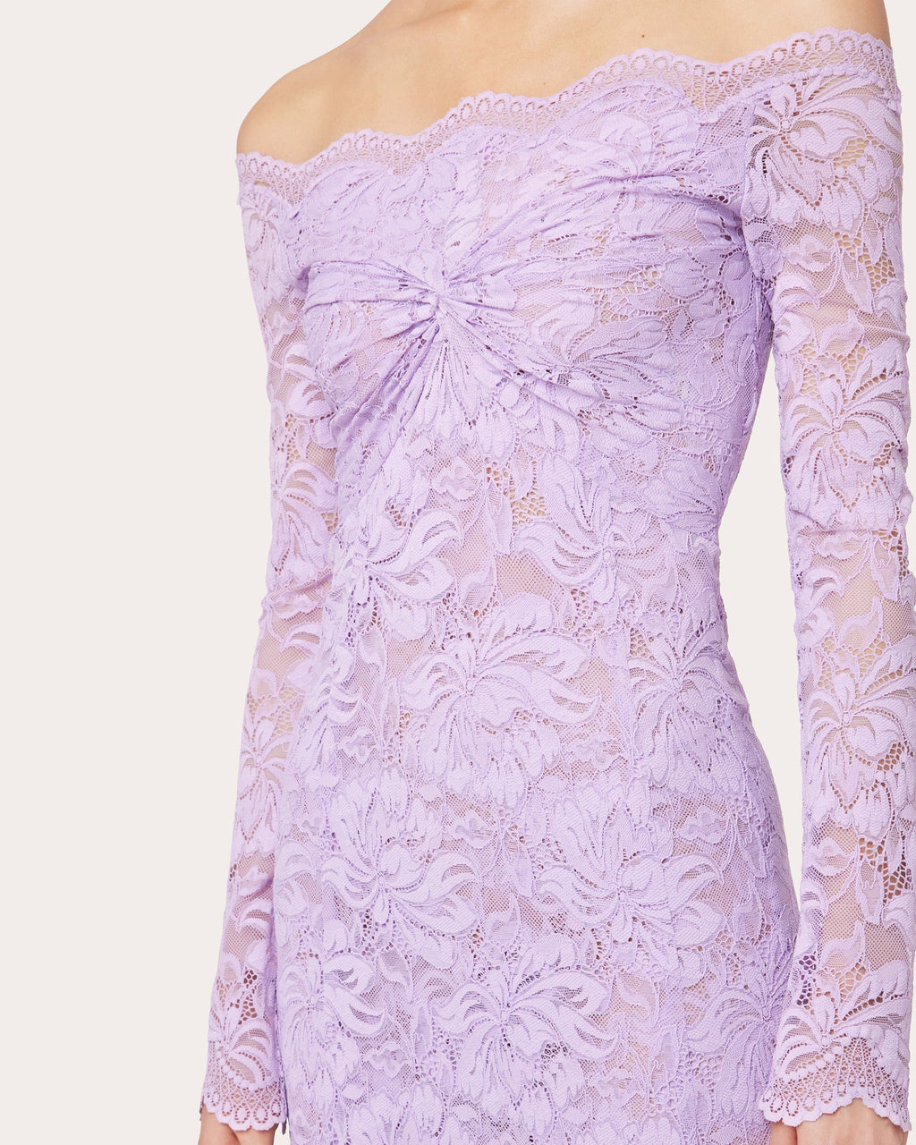 Twist-Front Floral Lace Off-Shoulder Maxi Dress