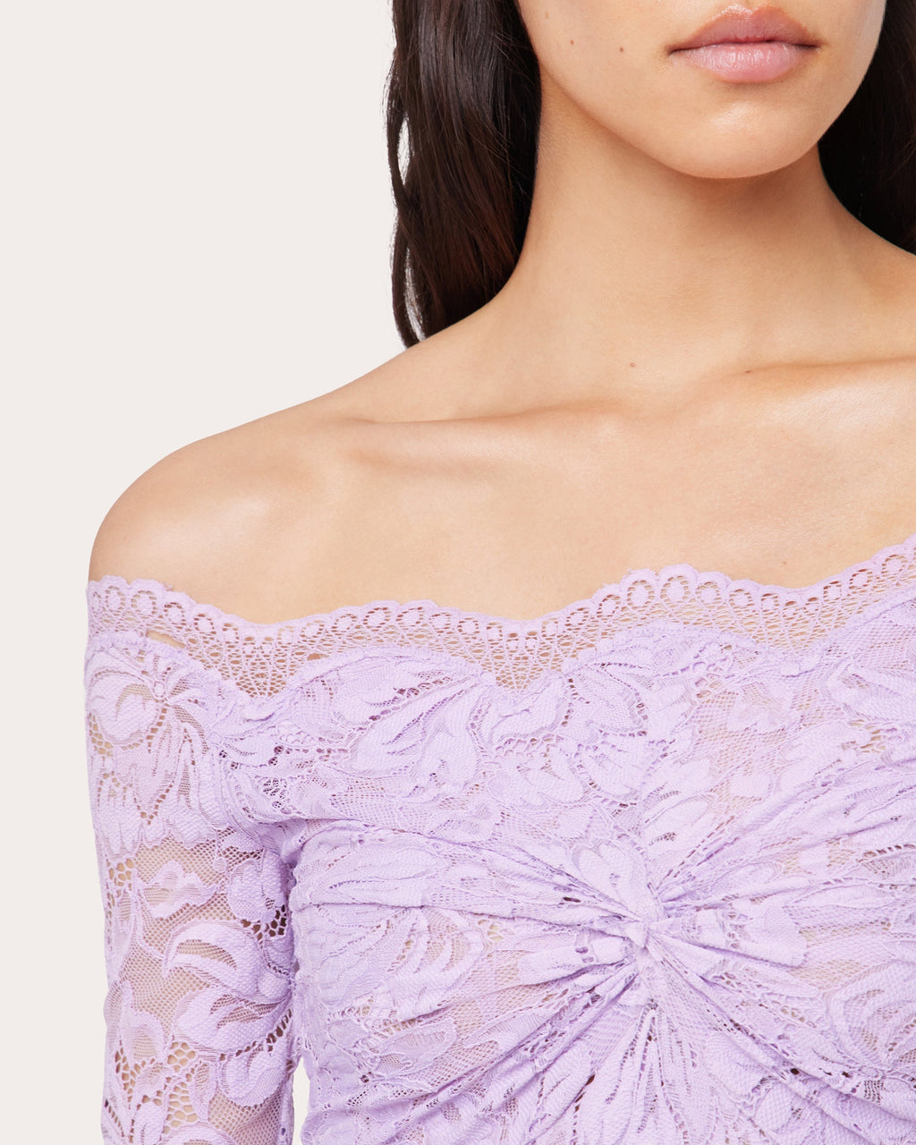 Twist-Front Floral Lace Off-Shoulder Maxi Dress