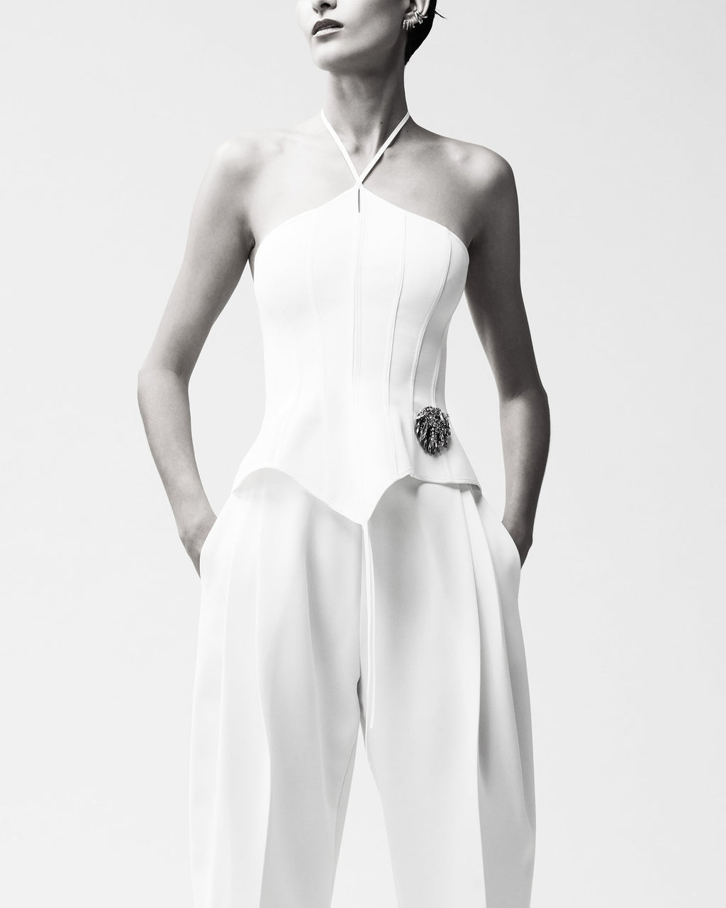 Intuit Paneled Peplum Halter Bustier