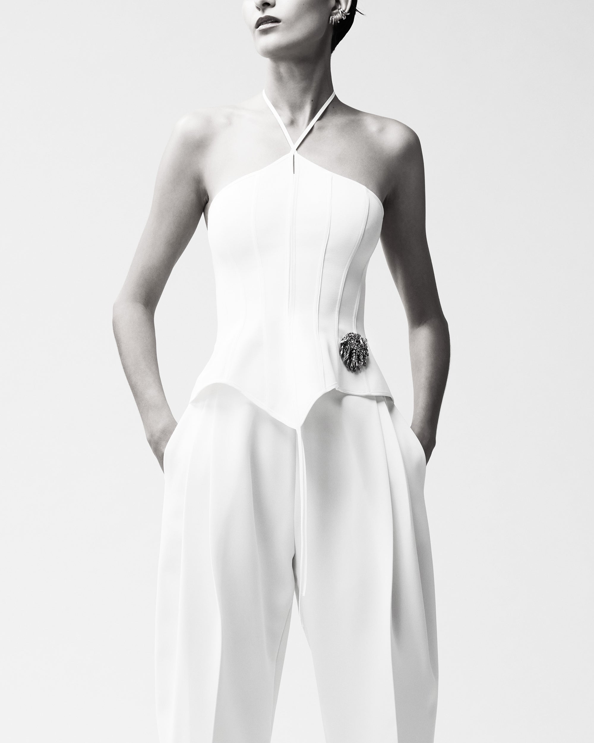 Intuit Paneled Peplum Halter Bustier
