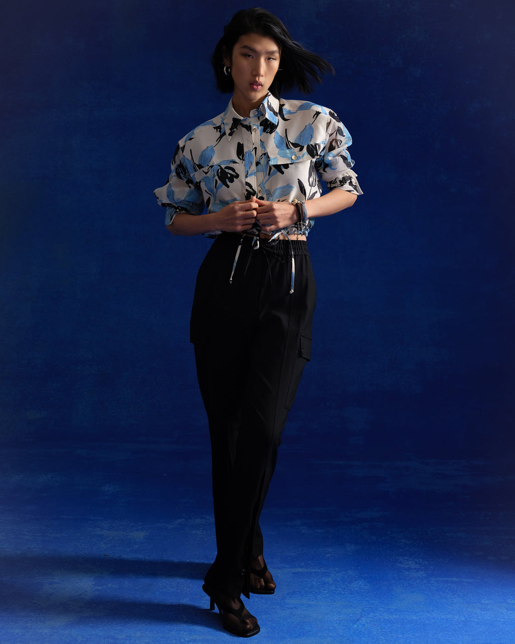 Cropped Floral Print Cotton-Silk Blend Jacket