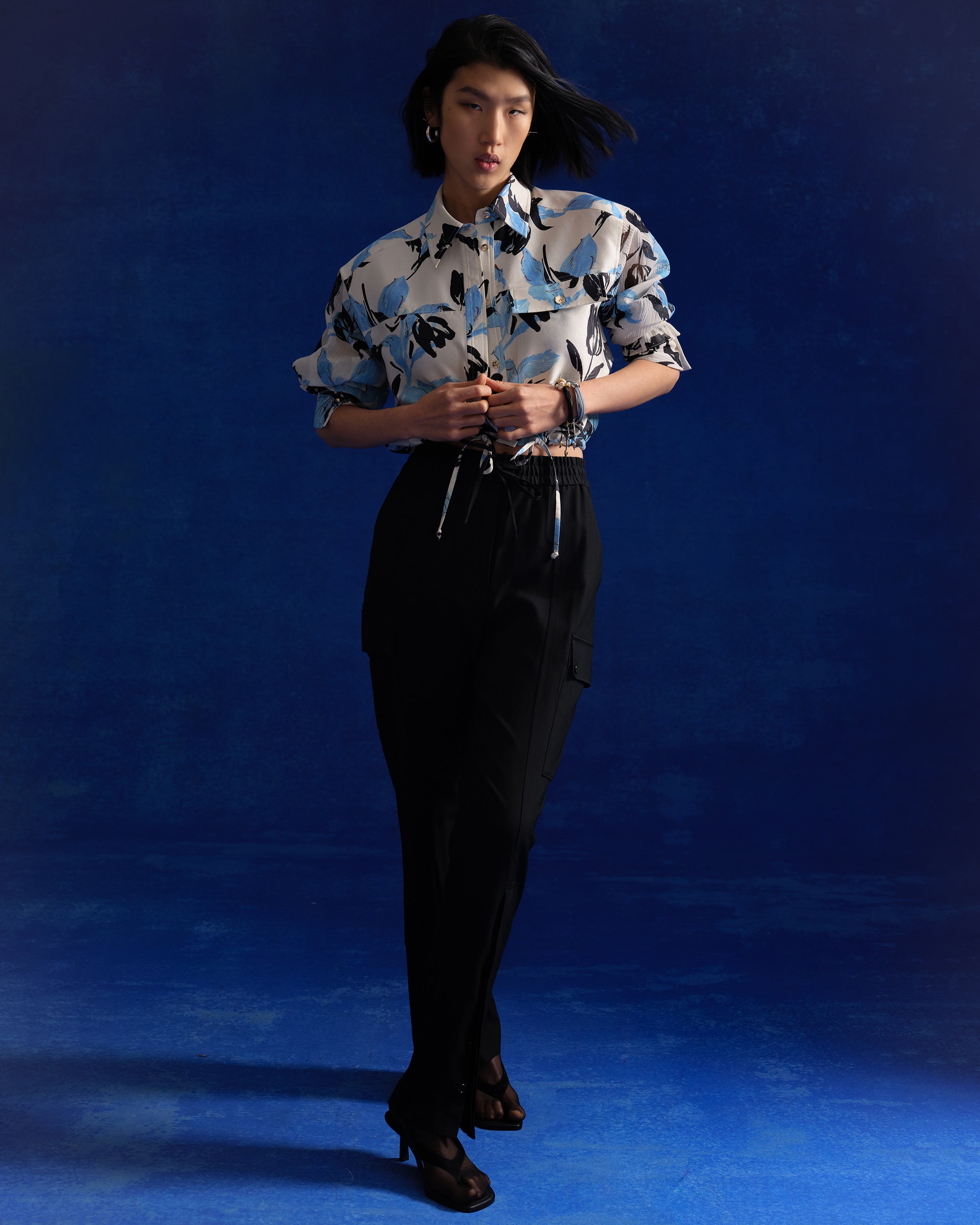 Cropped Floral Print Cotton-Silk Blend Jacket