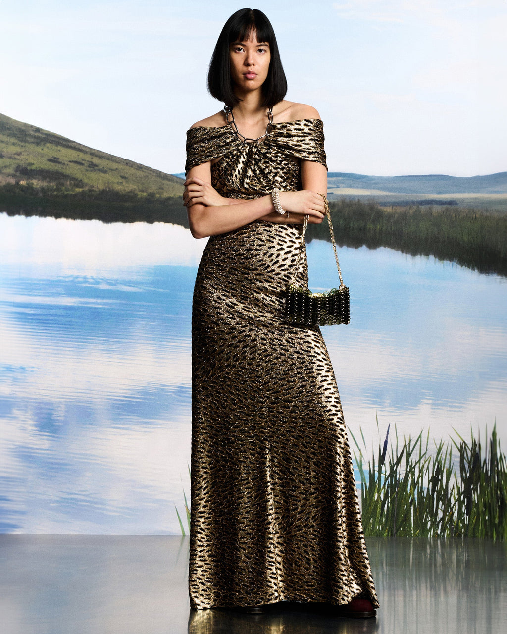 Embellished Leopard-Print Fil Coupé Lamé Maxi Dress