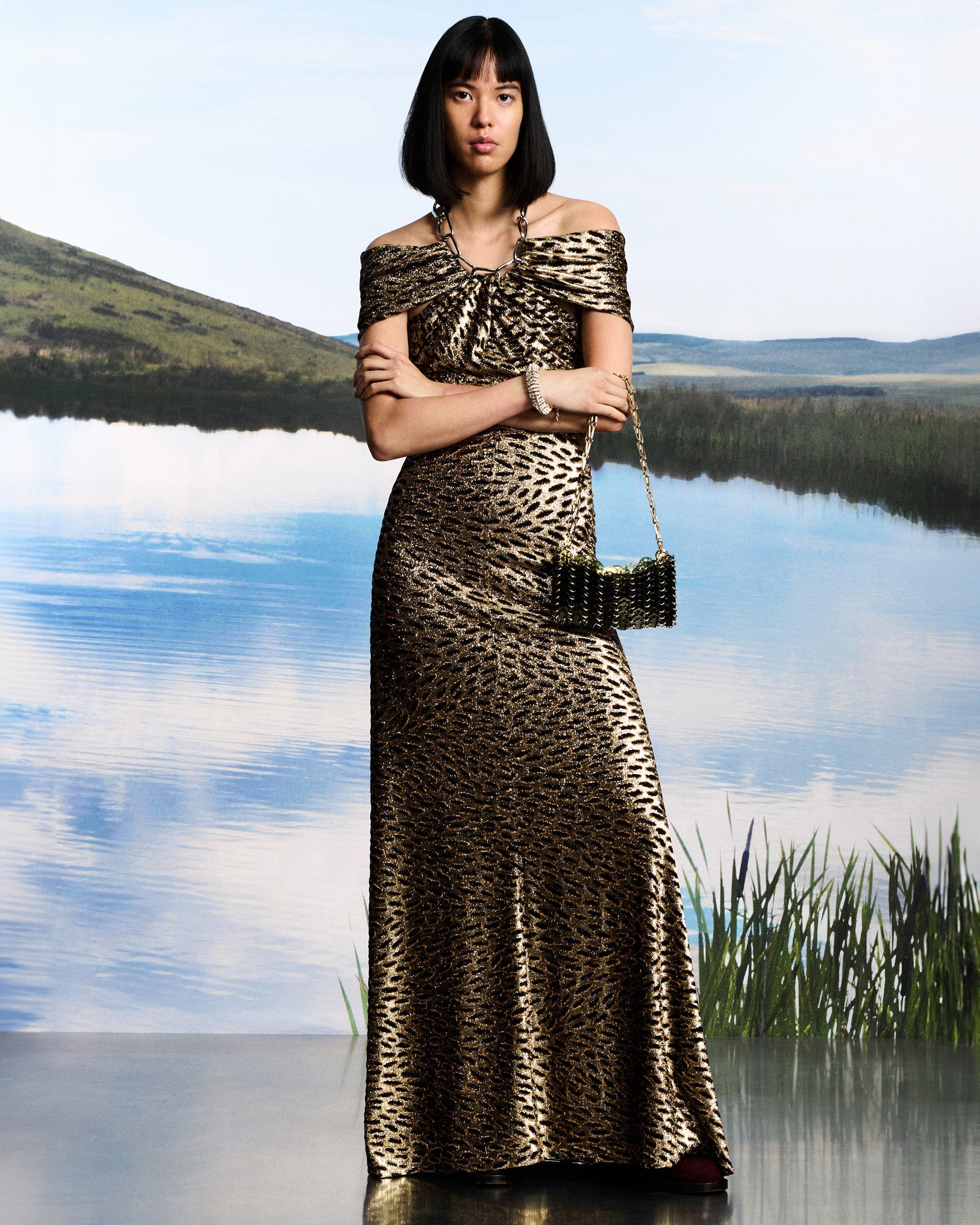 Embellished Leopard-Print Fil Coupé Lamé Maxi Dress