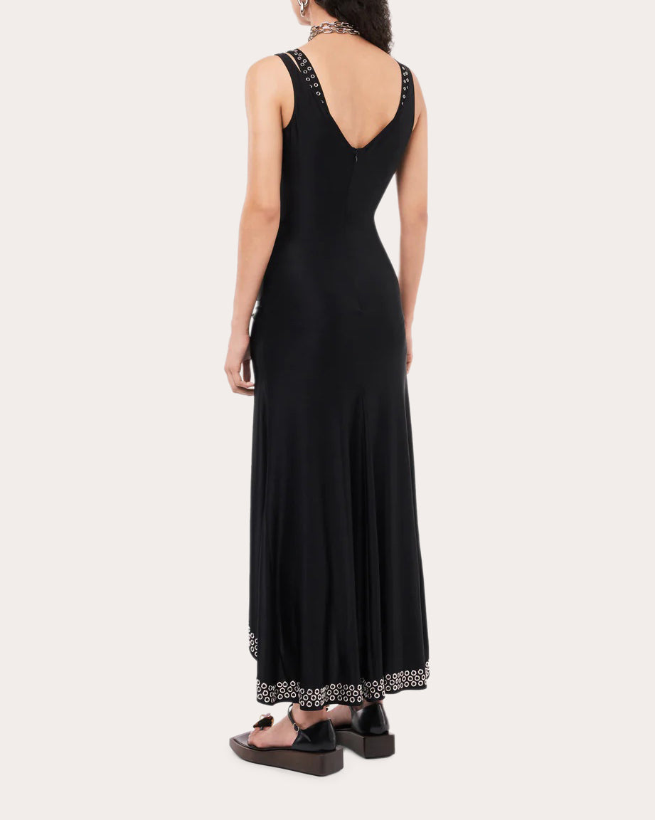 Embellished Asymmetric Ruched Satin-Jersey Dress