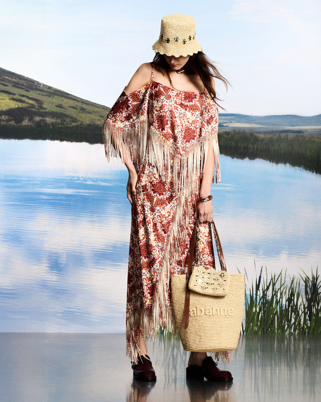 Raffia Logo Basket Tote Bag