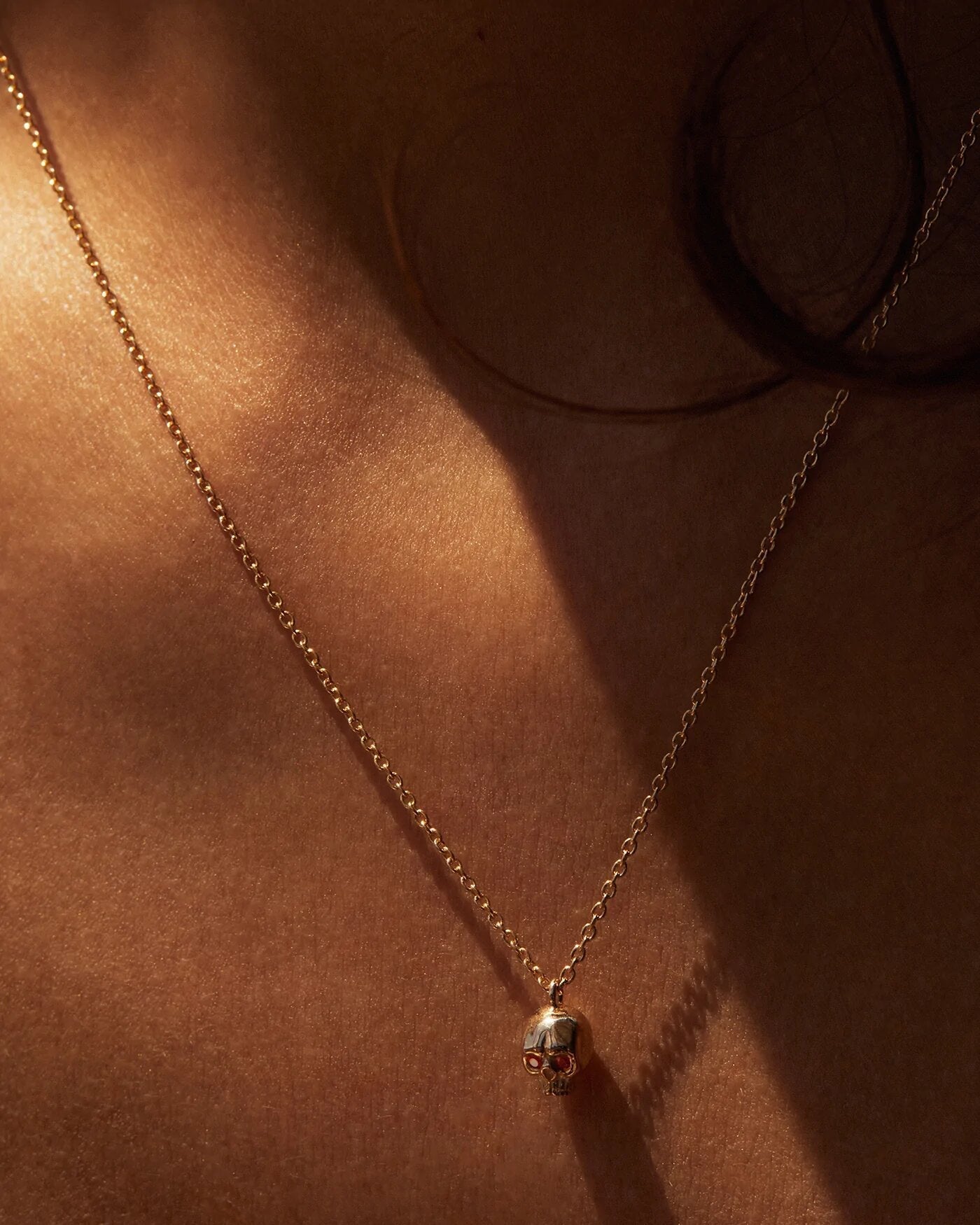 Momento Mori 14K Gold Ruby Skull Pendant Necklace