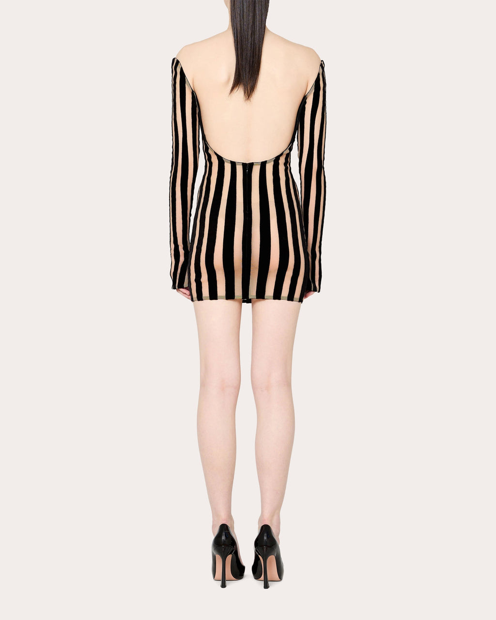 Striped Mesh-Panel Mini Dress