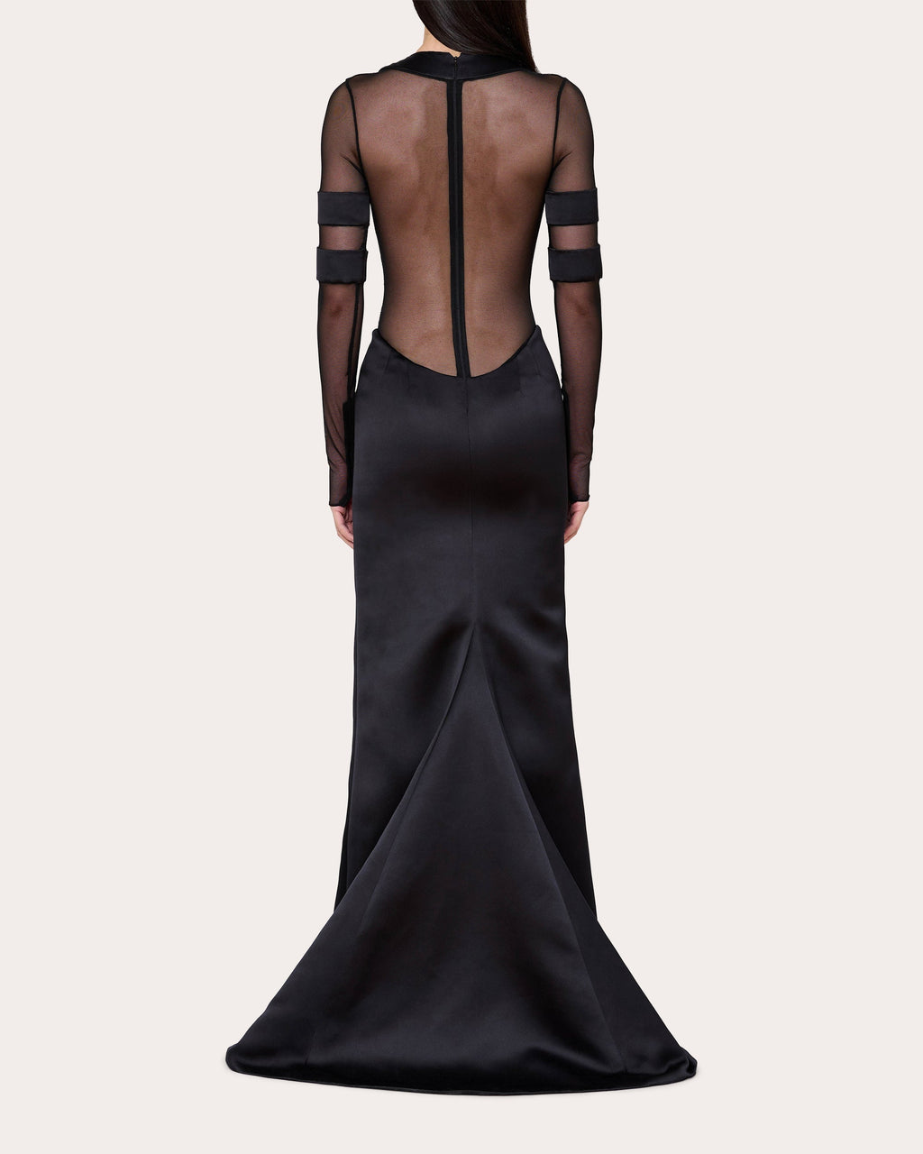 Mesh-Panel Satin Gown