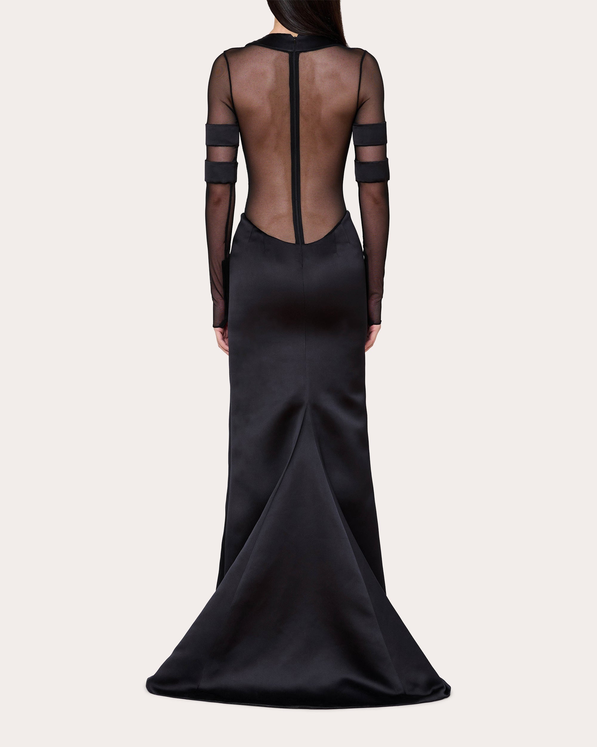 Mesh-Panel Satin Gown