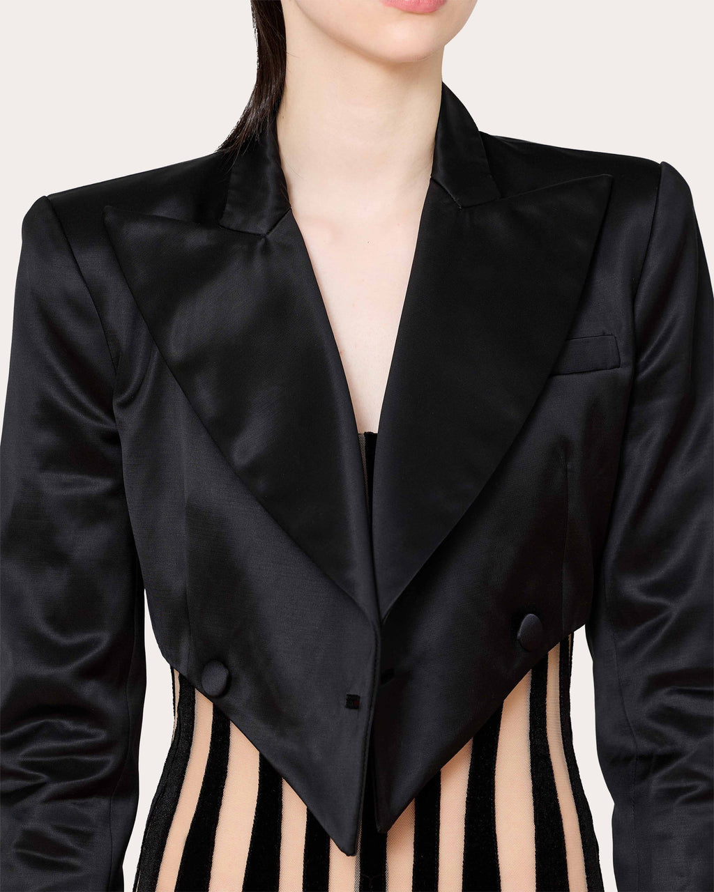 Cropped Asymmetric Wool Tuxedo Blazer