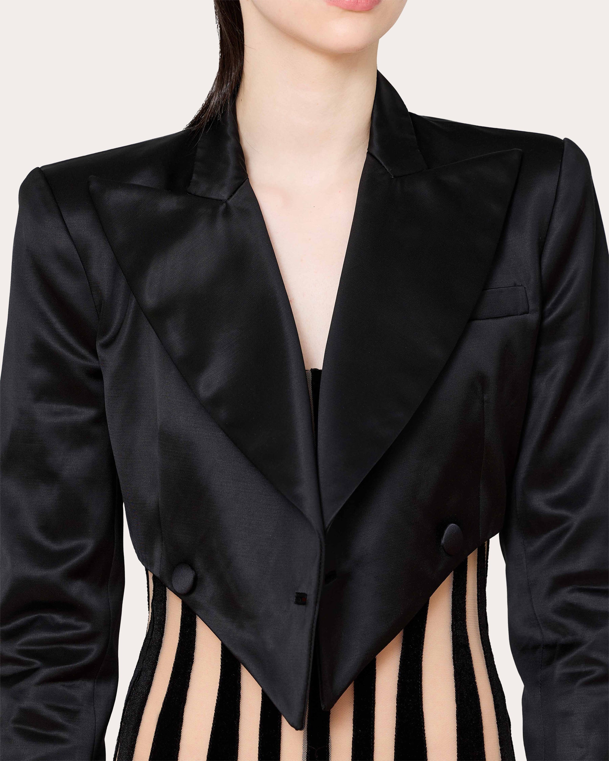 Cropped Asymmetric Wool Tuxedo Blazer