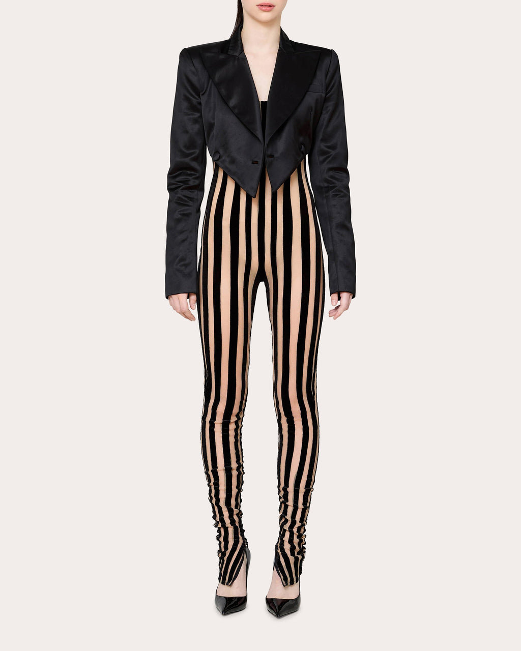 Cropped Asymmetric Wool Tuxedo Blazer
