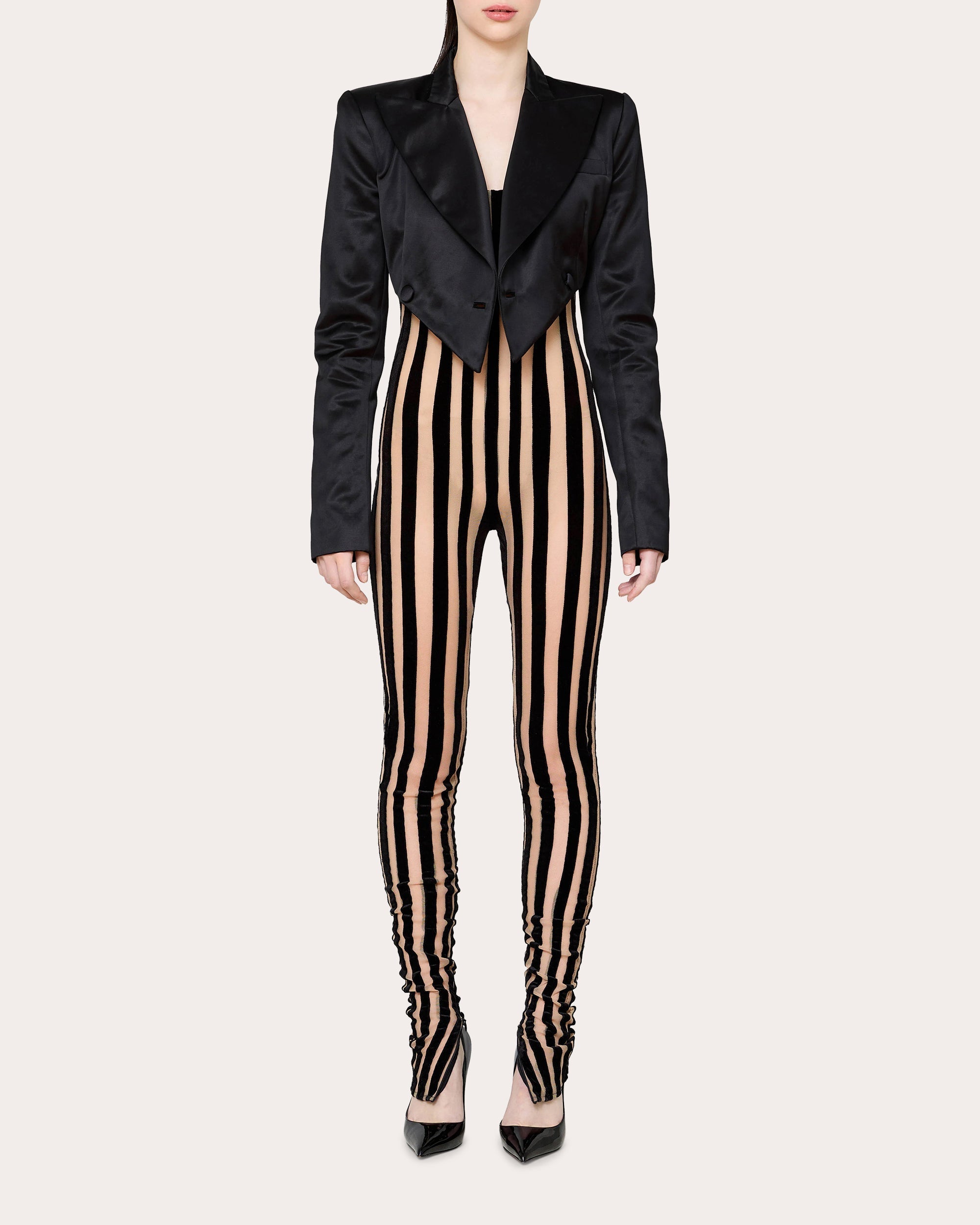Cropped Asymmetric Wool Tuxedo Blazer