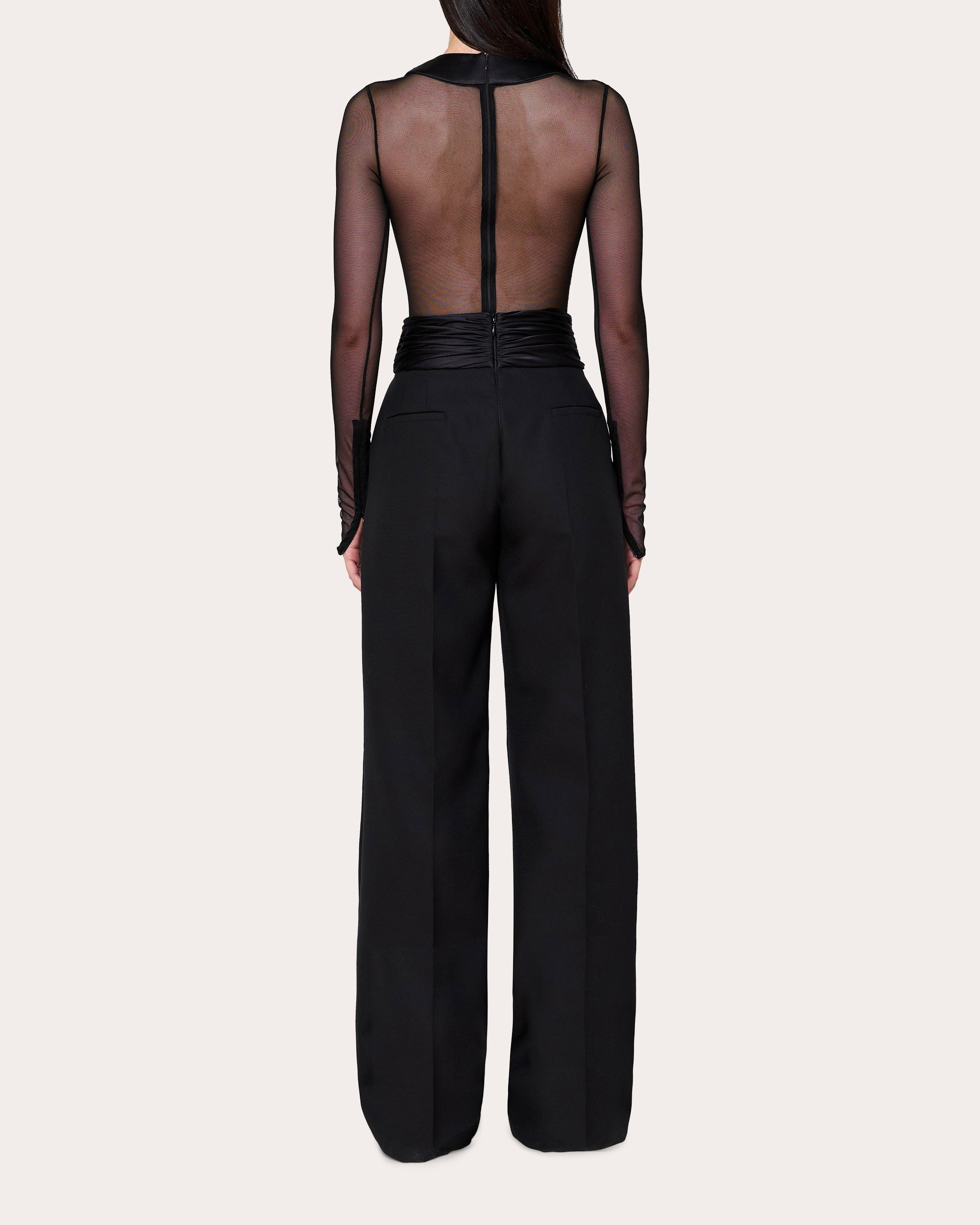 Pleated Satin-Trim Wool Tuxedo Pants