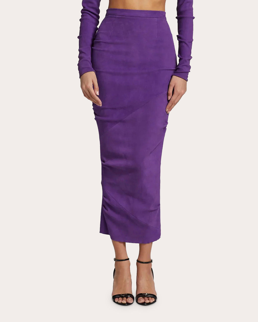 Ruched Suede Midi Skirt