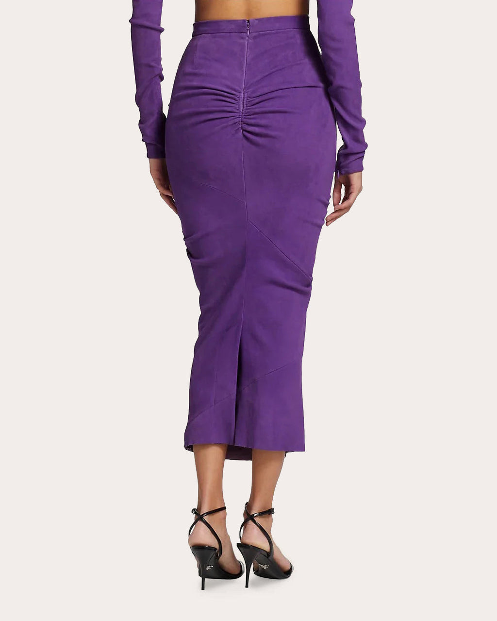 Ruched Suede Midi Skirt