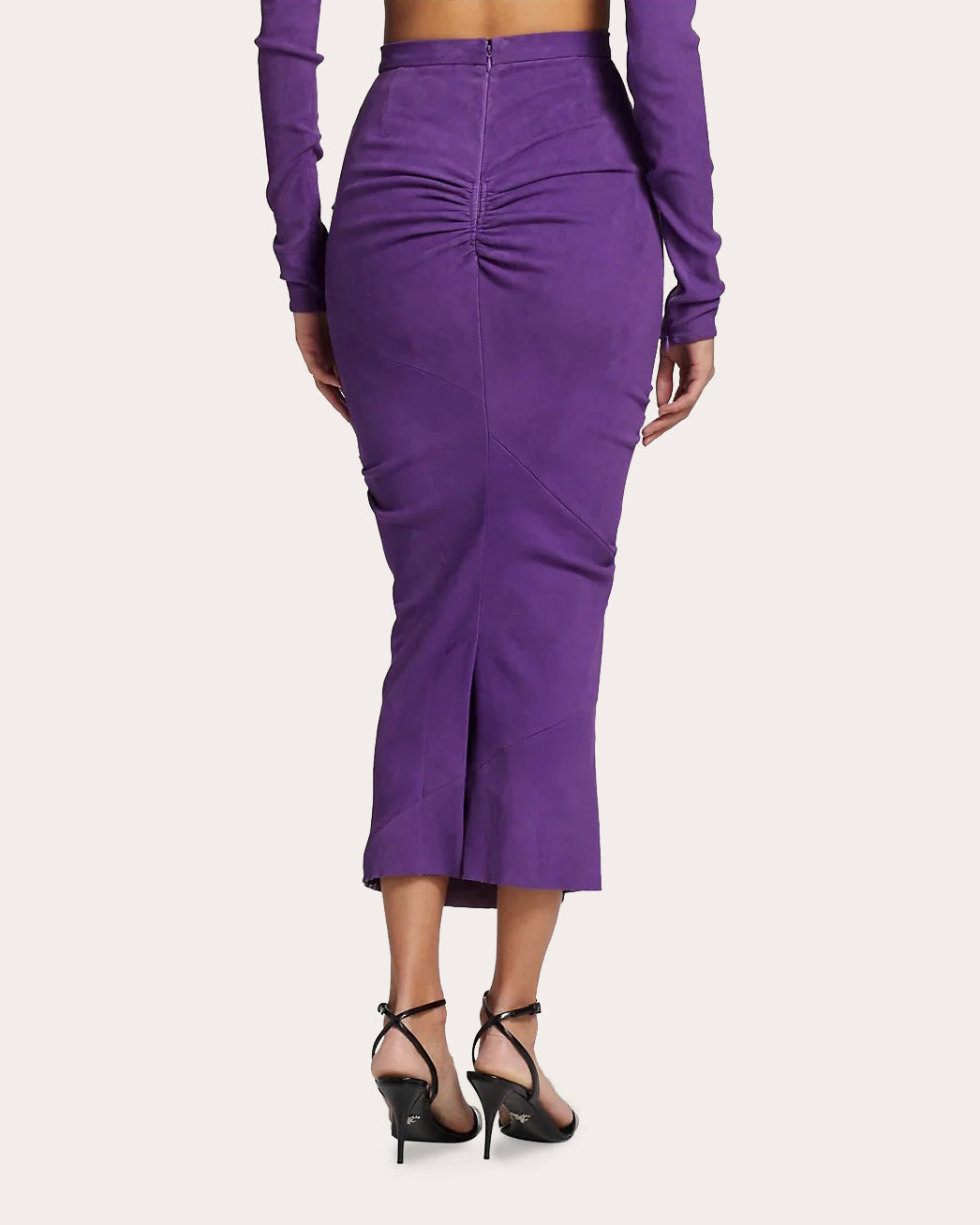 Ruched Suede Midi Skirt