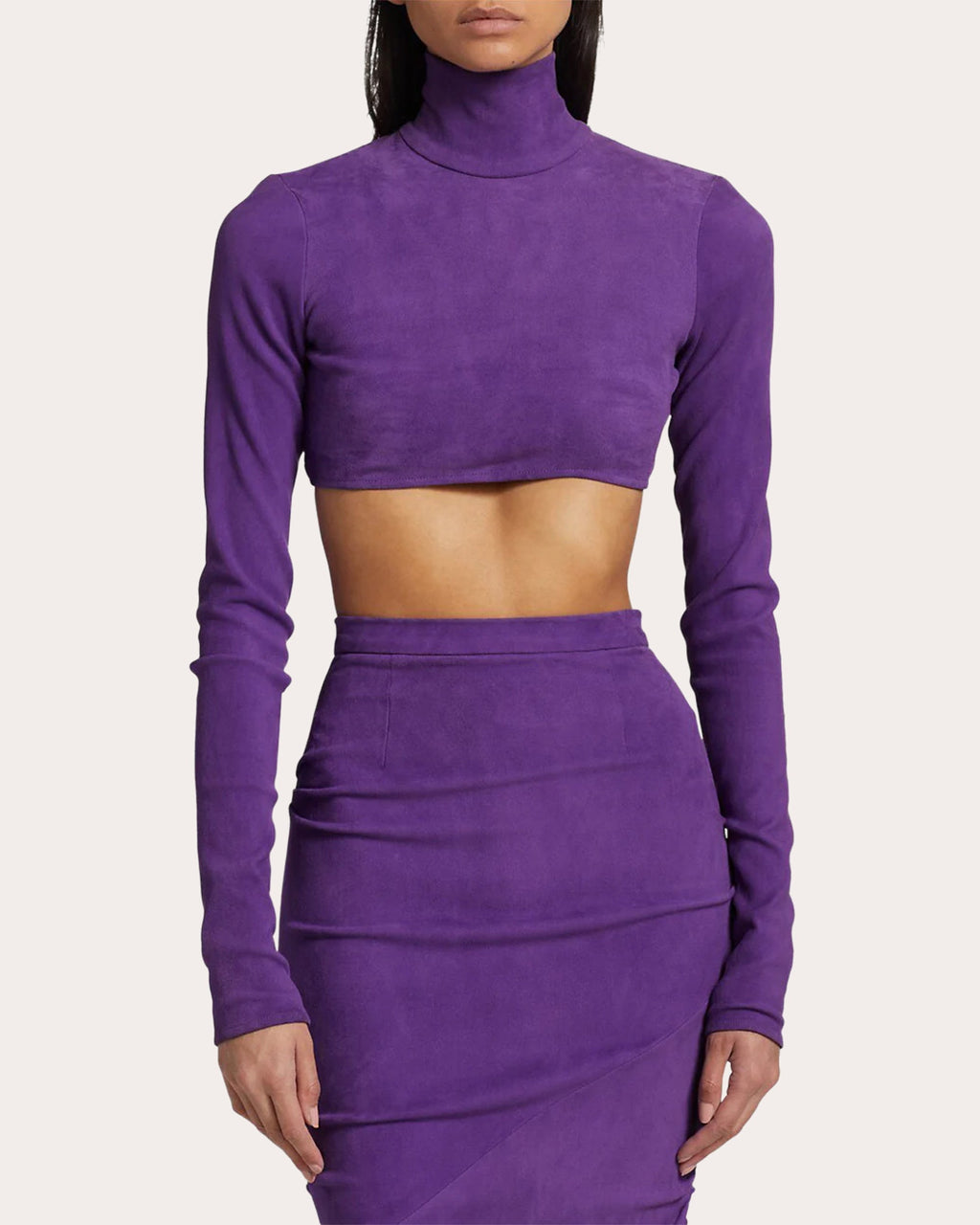 Cropped Mock Neck Suede Top
