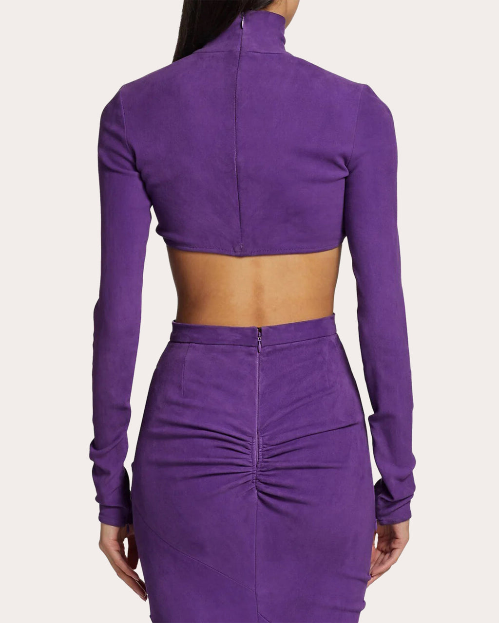 Cropped Mock Neck Suede Top