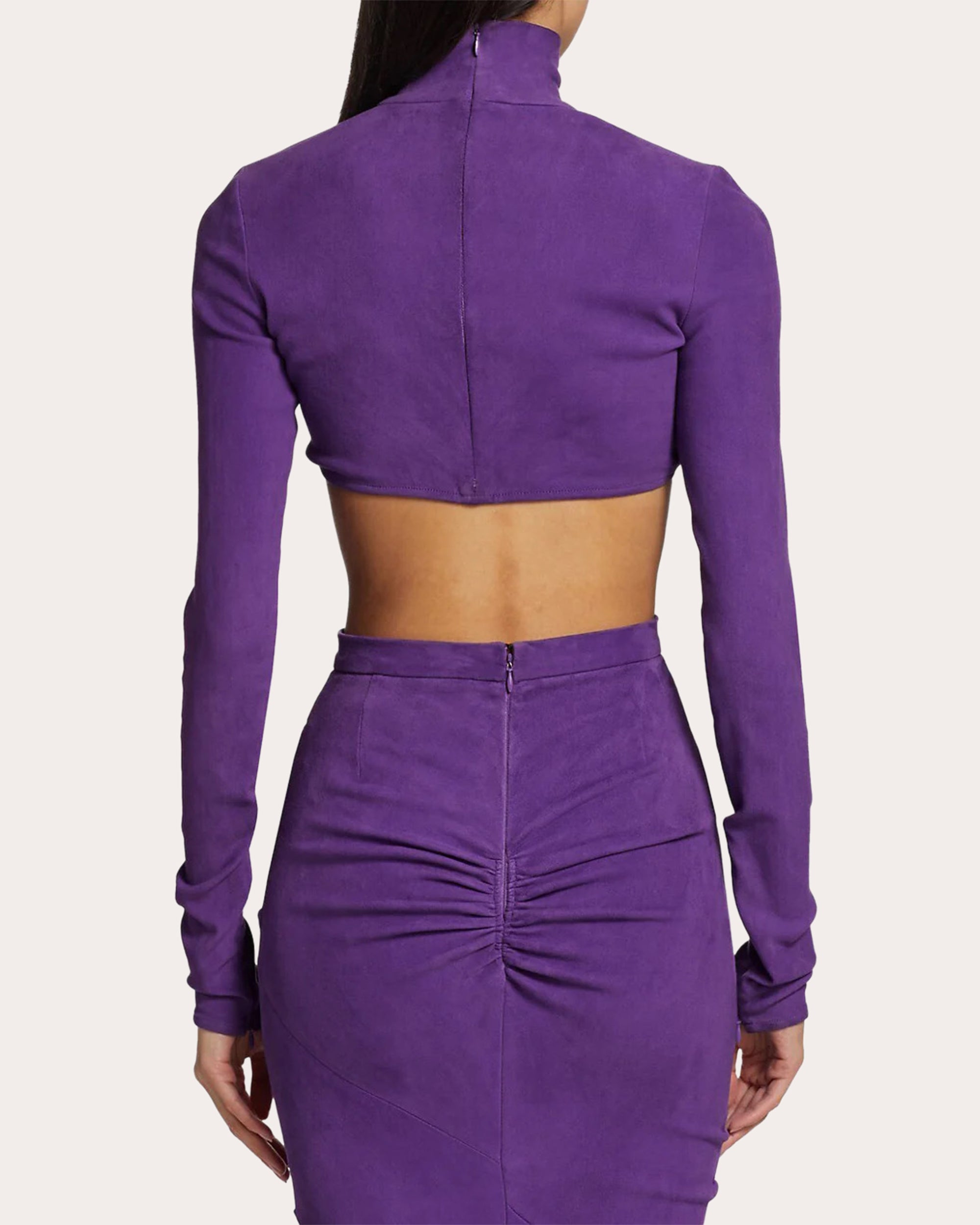 Cropped Mock Neck Suede Top